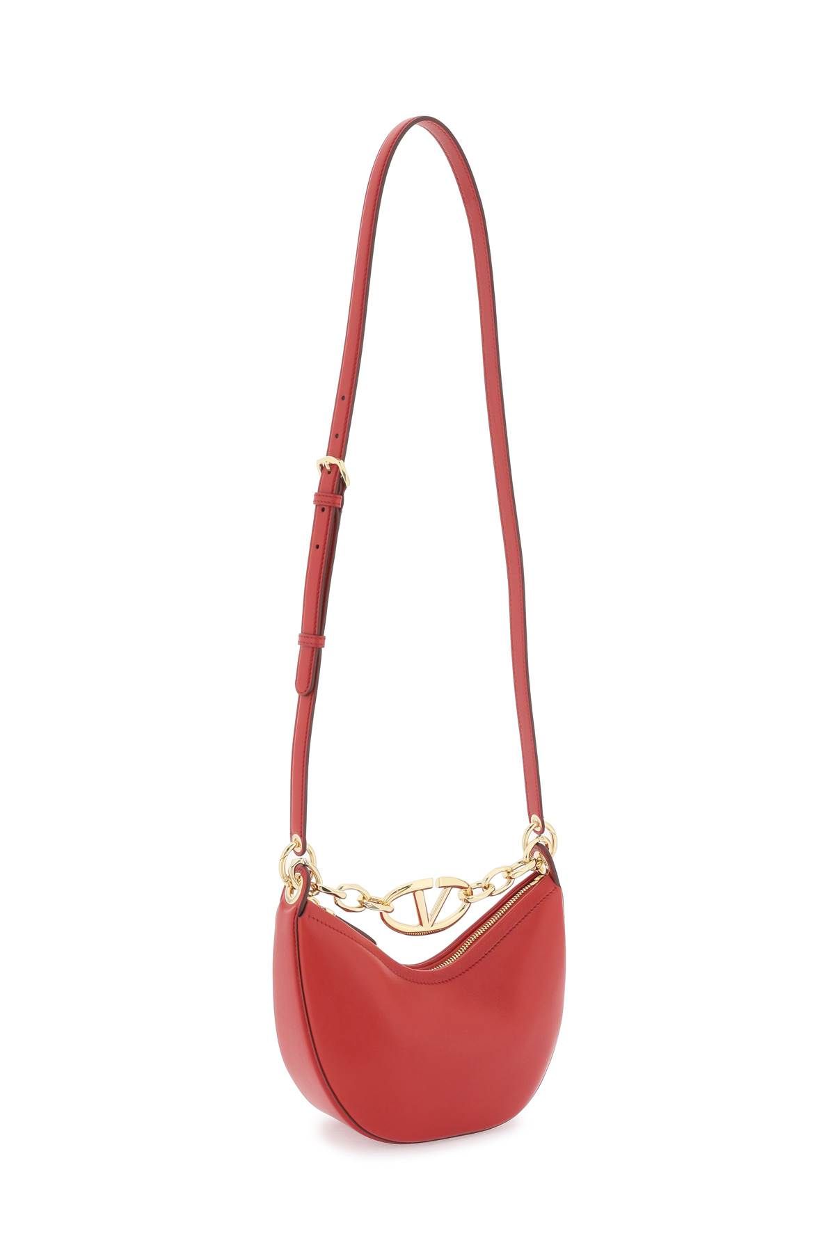 Shop Valentino Mini Vlogo Moon Bag In Nappa Leather With Chain In Red