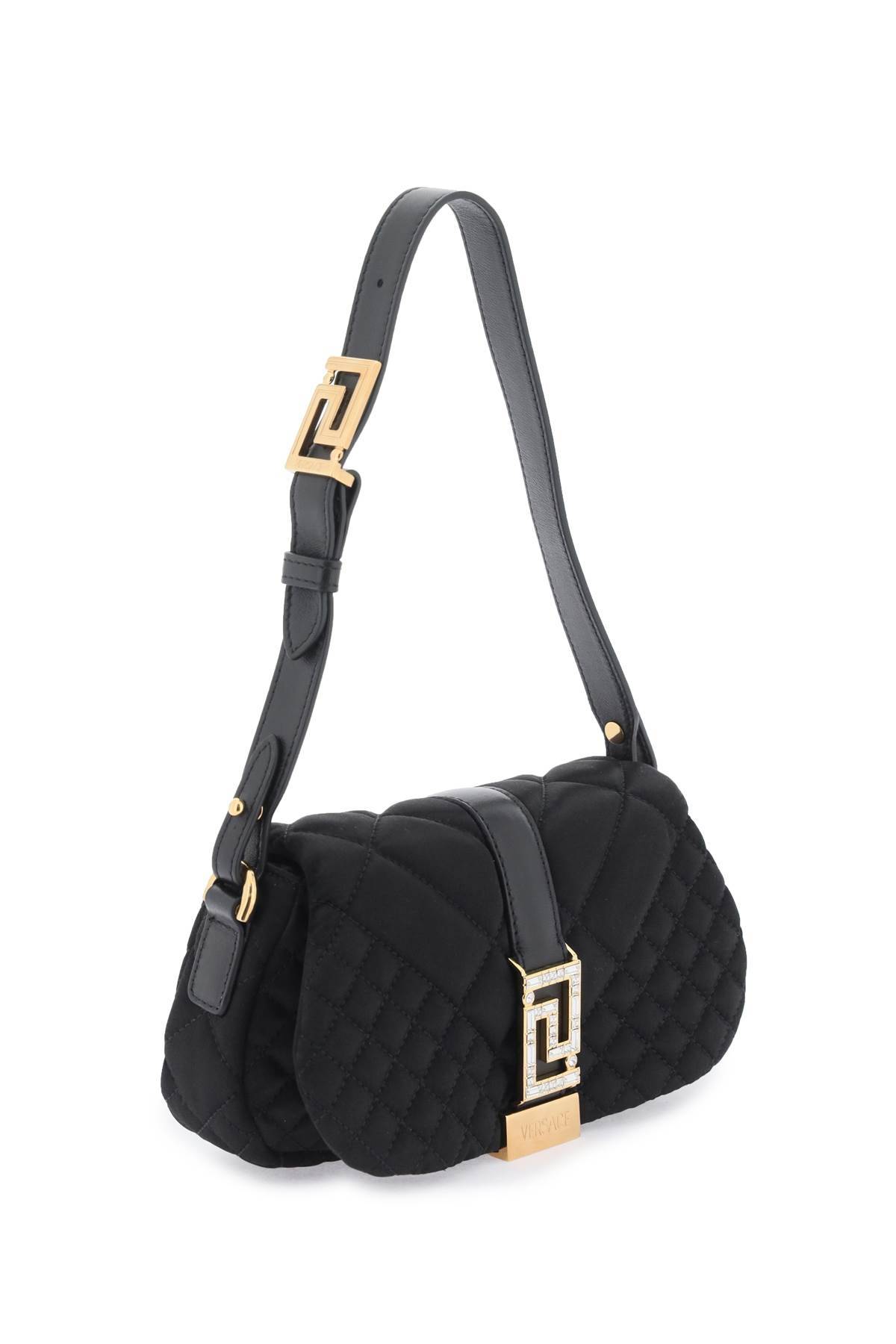 Shop Versace Greca Goddess Satin Mini Bag In Black