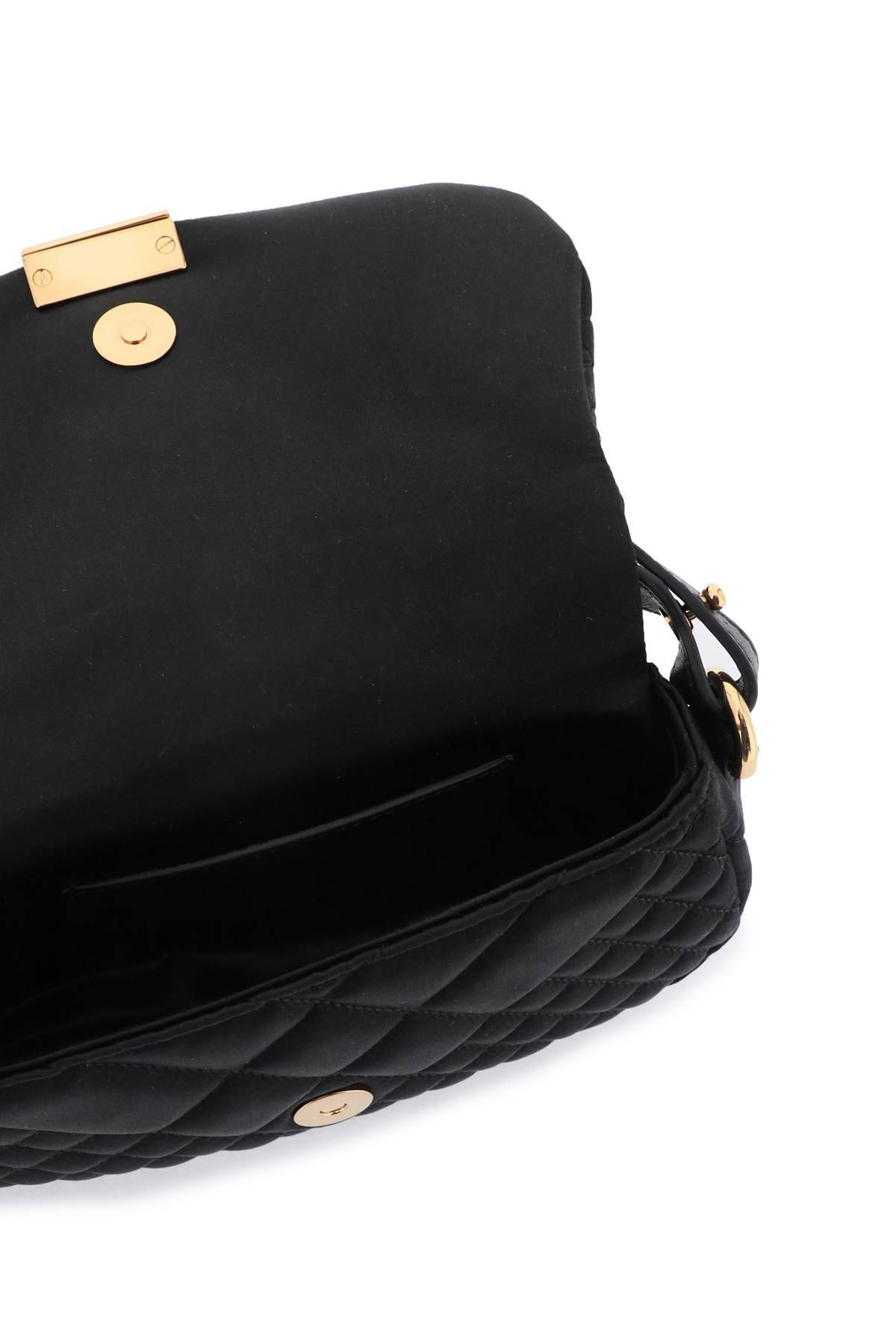 Shop Versace Greca Goddess Satin Mini Bag In Black