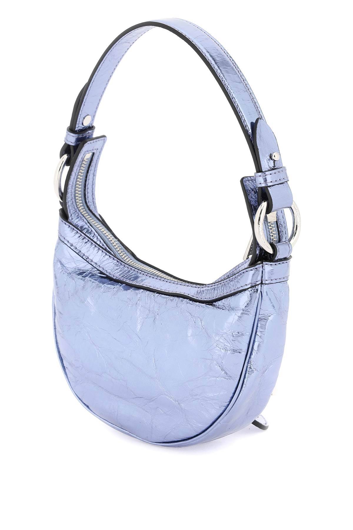 Shop Versace Metallic Leather 'repeat' Mini Hobo Bag In Metallic,light Blue