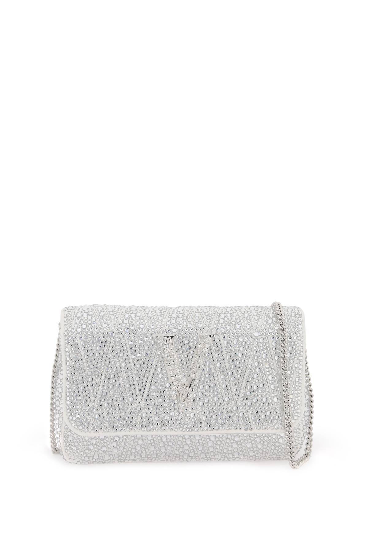 Shop Versace Virtus Mini Bag With Crystals In Silver
