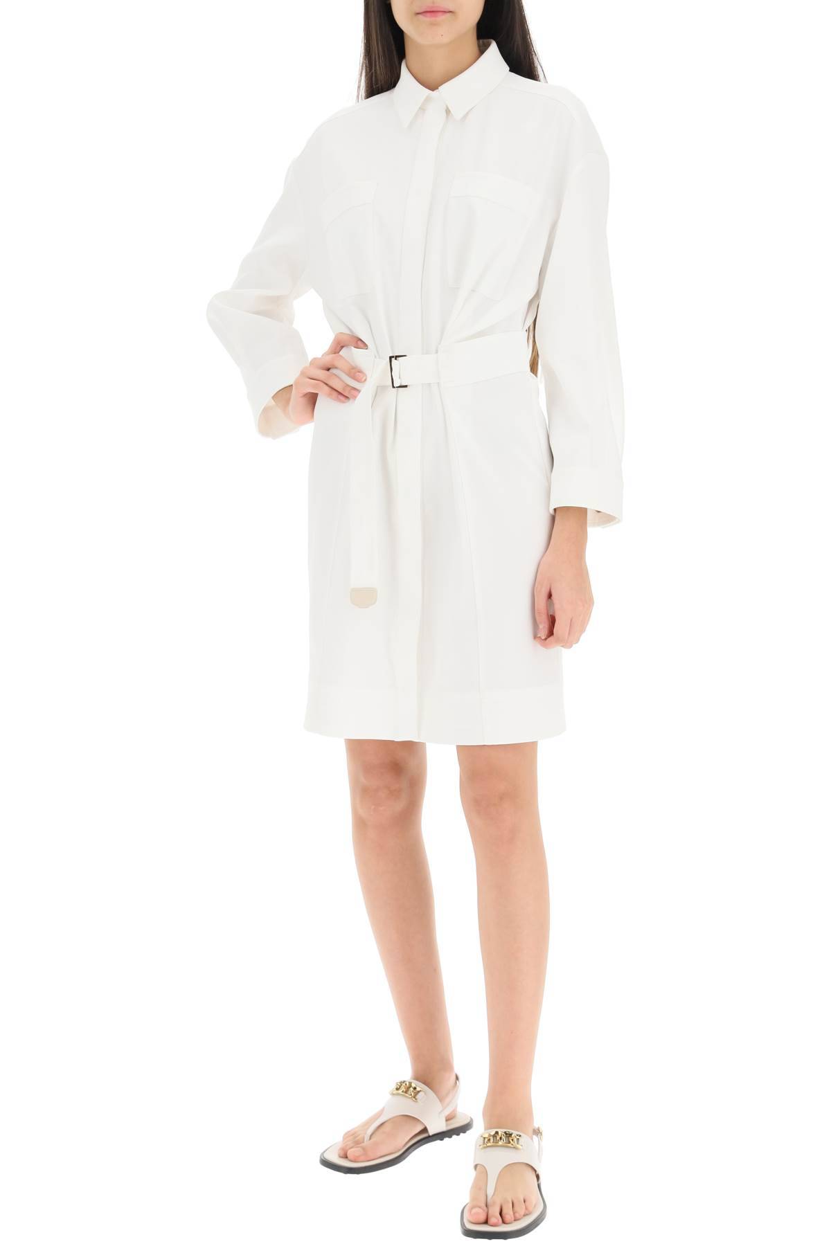 Shop Agnona Belted Twill Shirt Dress In White