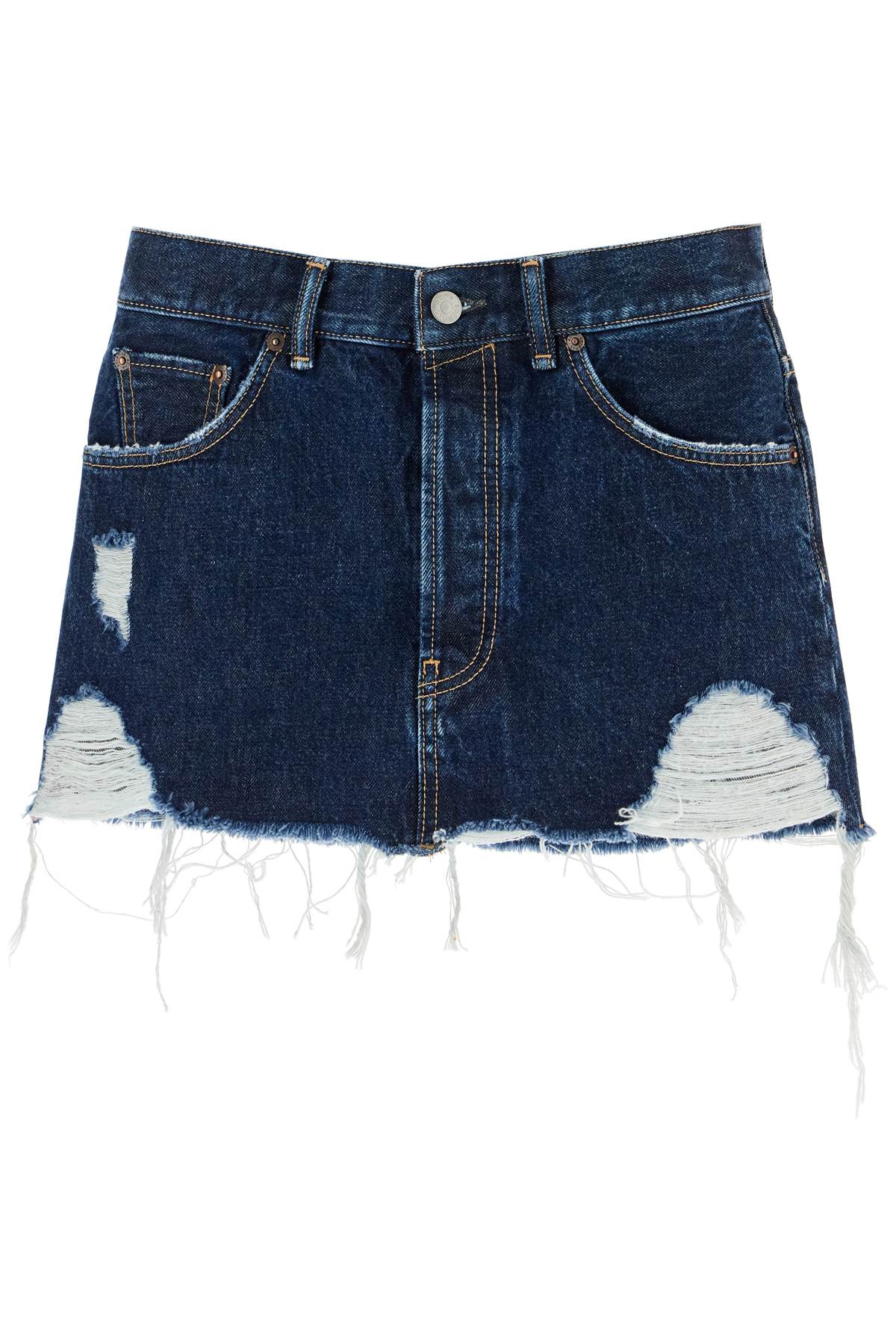 Shop Acne Studios Destroyed Denim Mini Skirt In Blue