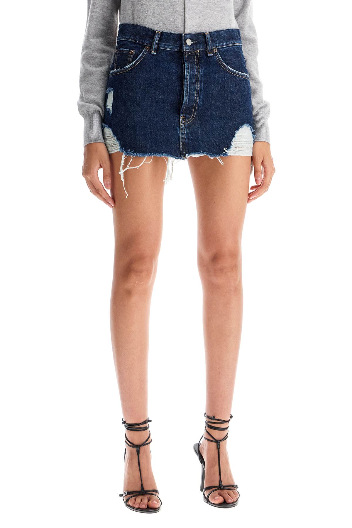 Shop Acne Studios Destroyed Denim Mini Skirt In Blue