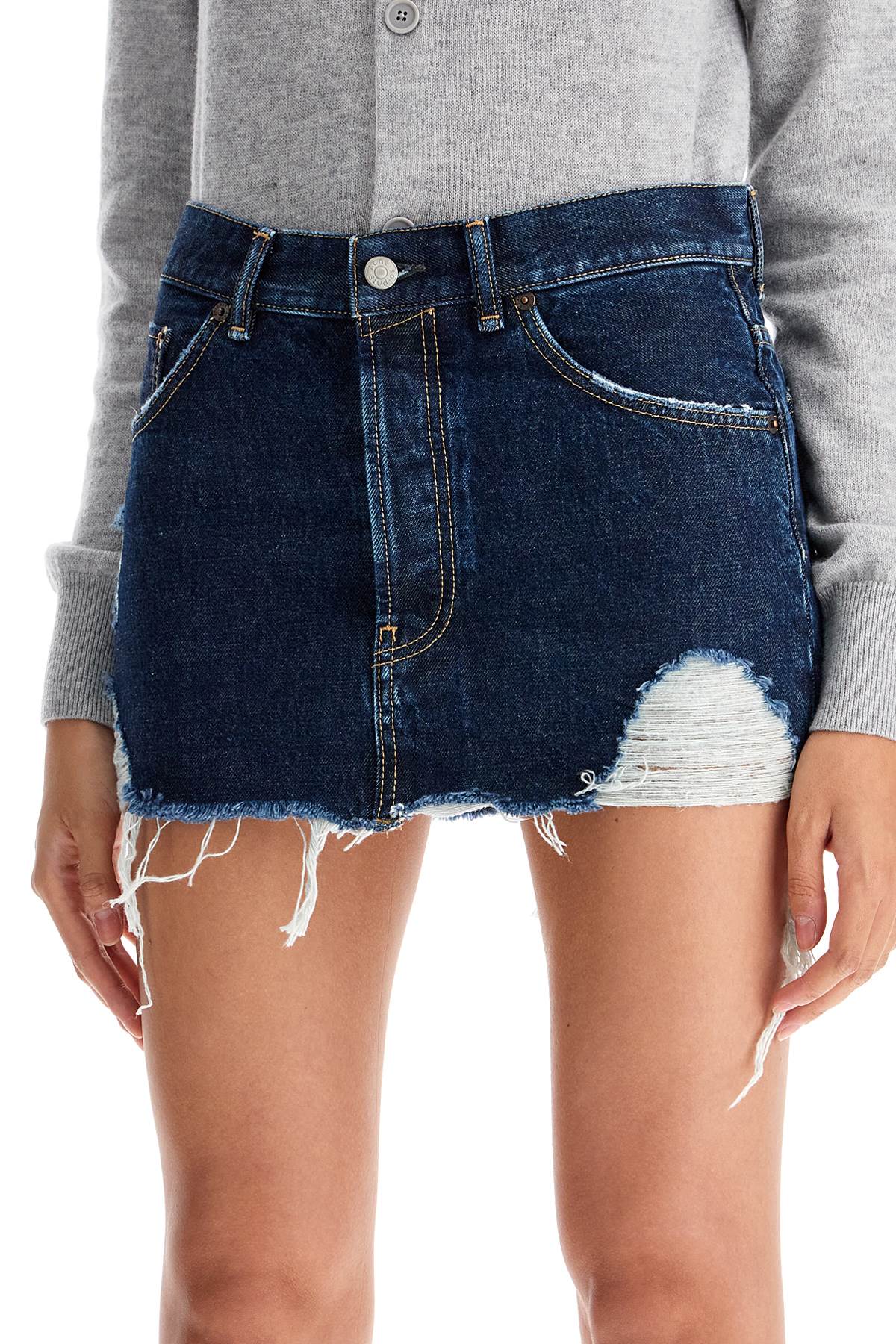 Shop Acne Studios Destroyed Denim Mini Skirt In Blue