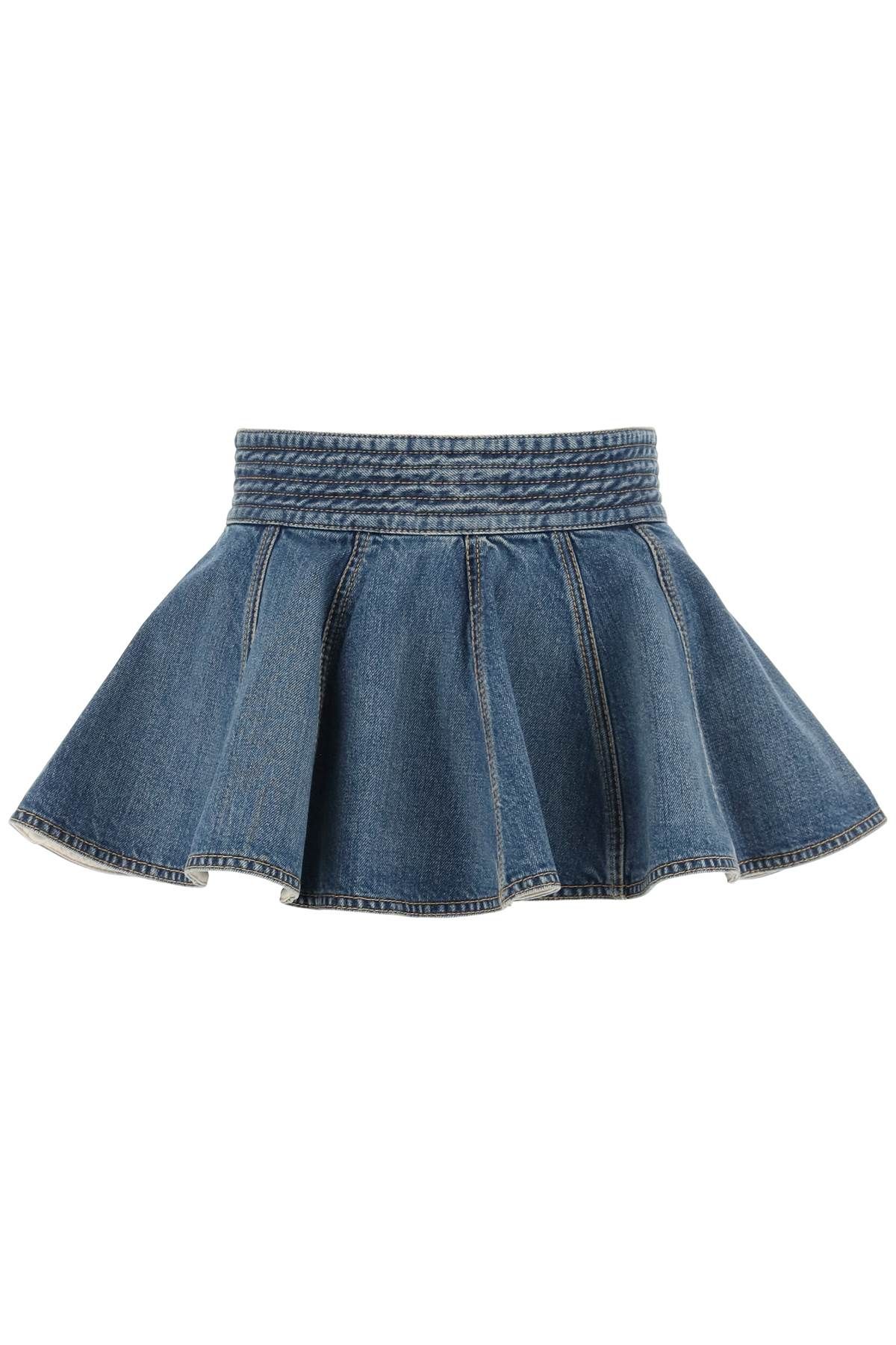 Shop Alaïa Flared Micro Skirt In Denim In Light Blue