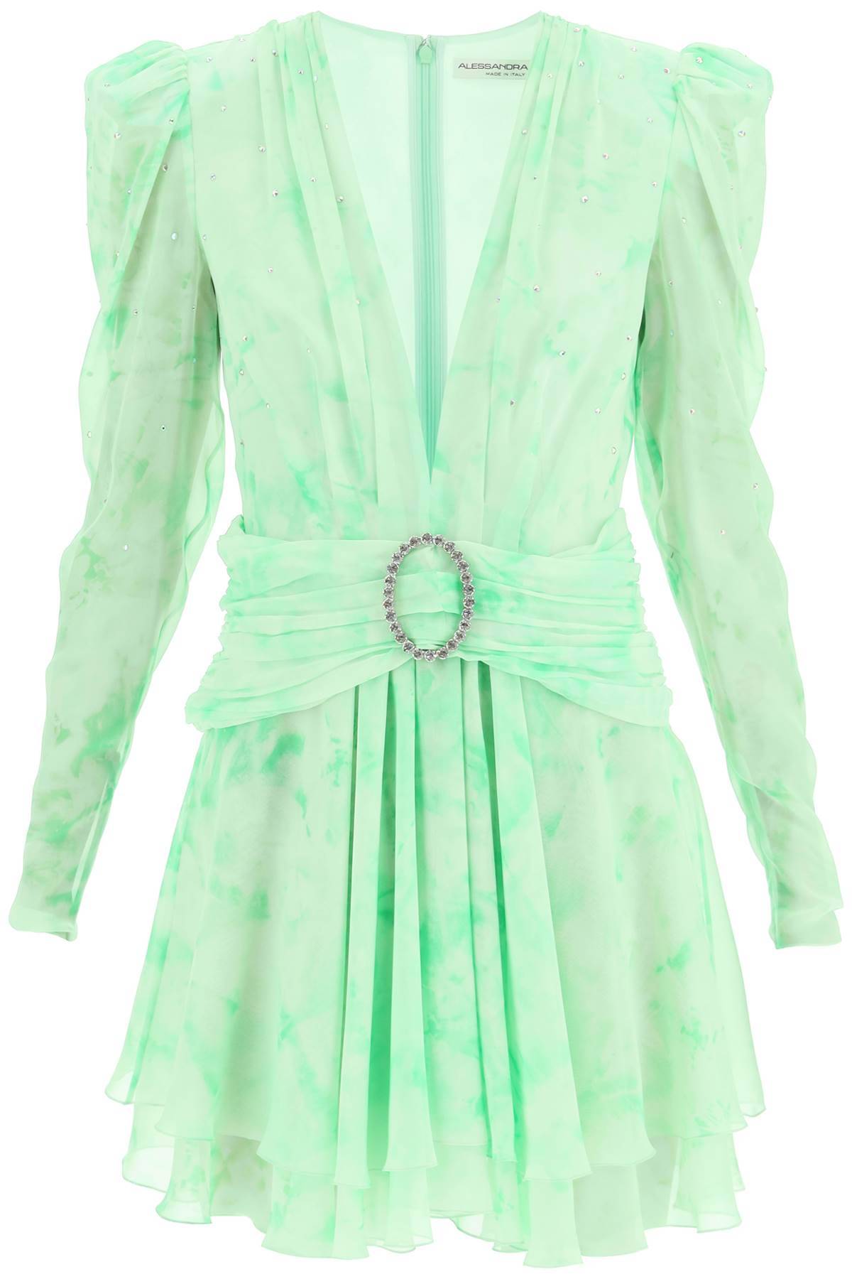 Shop Alessandra Rich Silk Mini Dress In Green