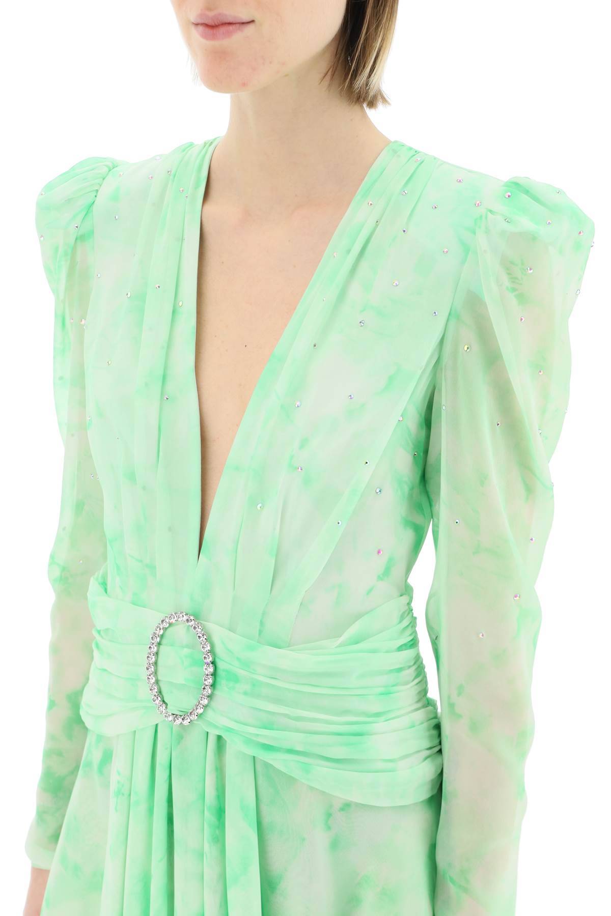 Shop Alessandra Rich Silk Mini Dress In Green