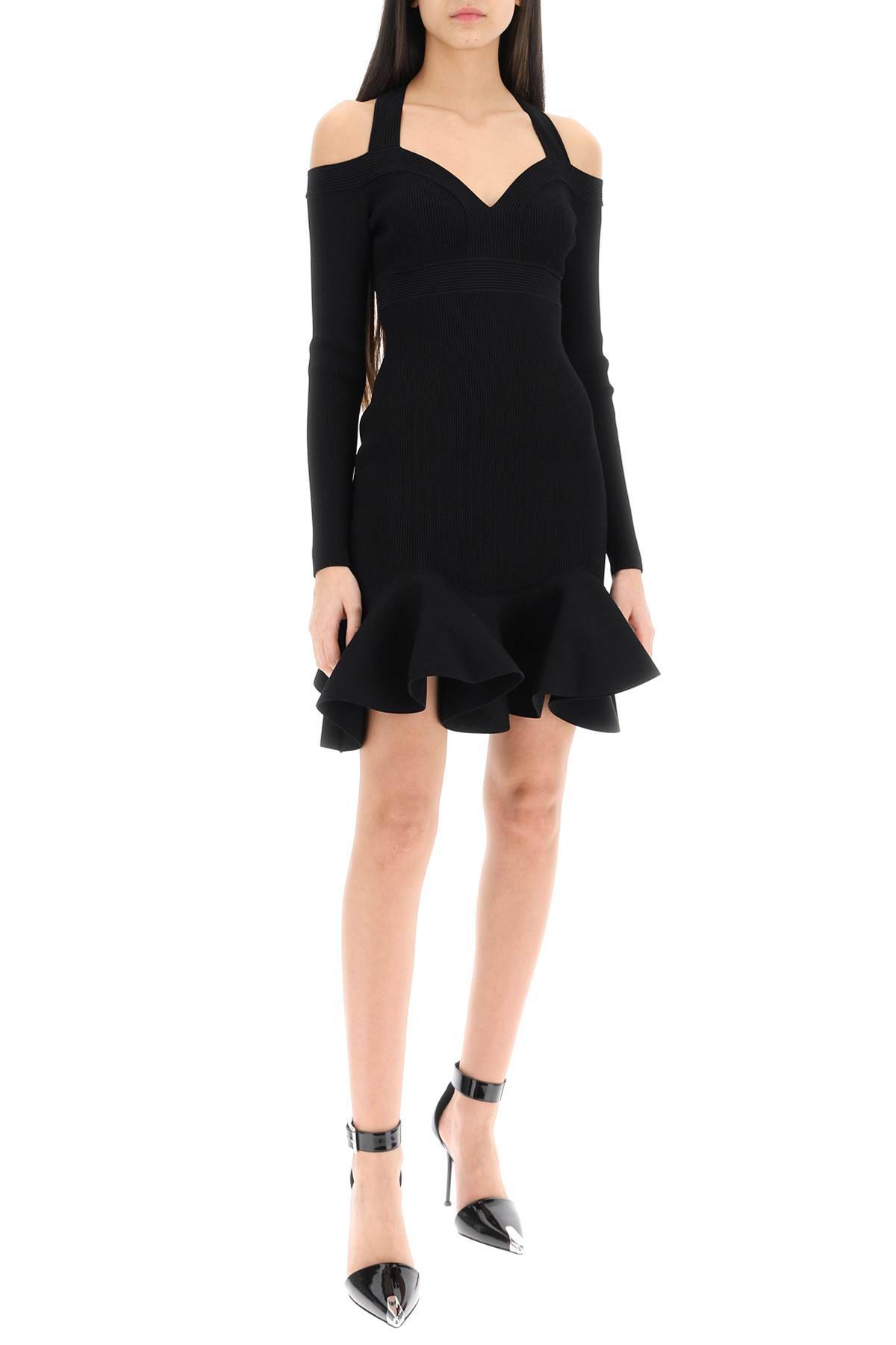 Shop Alexander Mcqueen Ribbed Knit Mini Dress In Black
