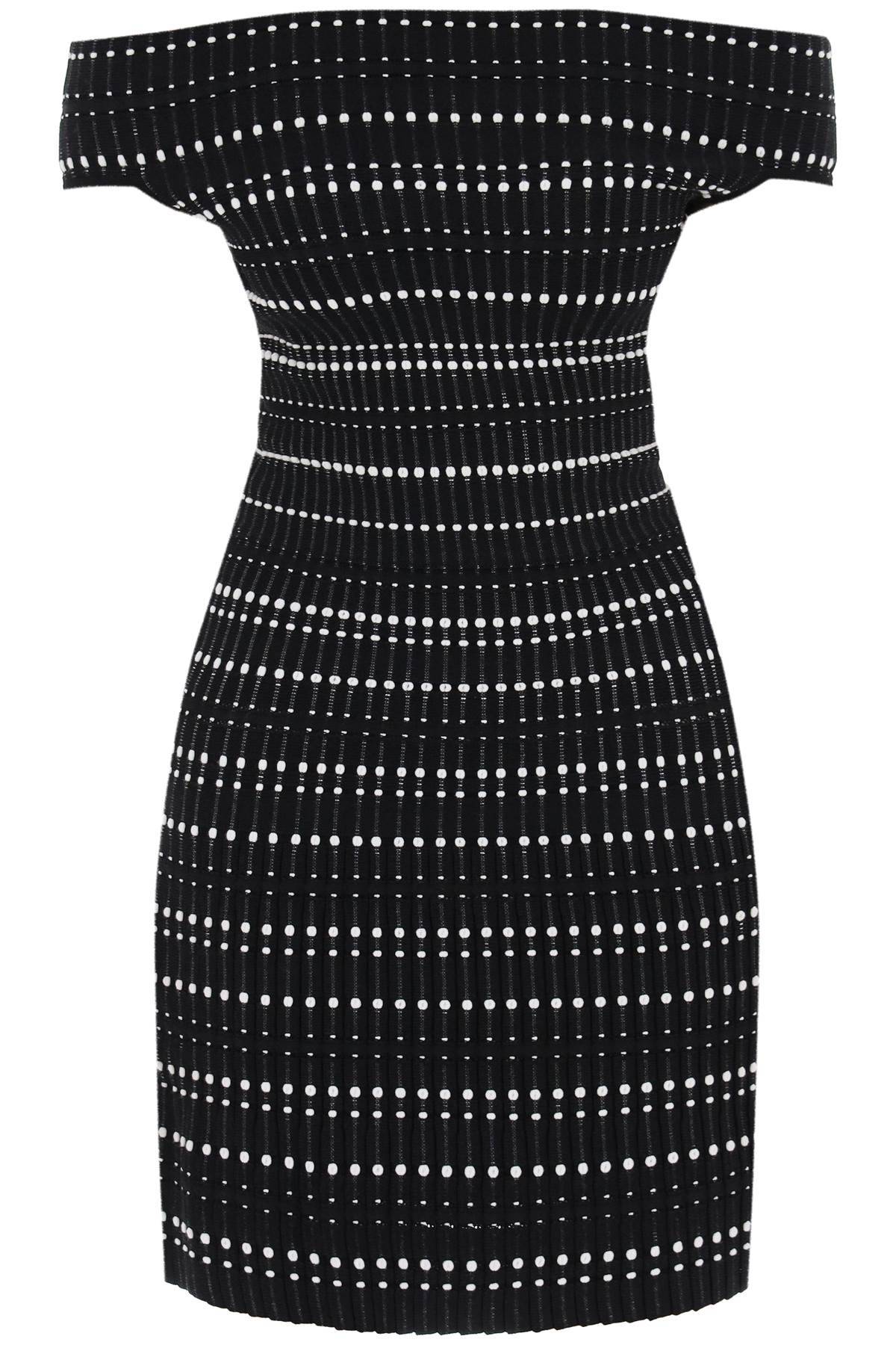 Shop Alexander Mcqueen Mini Dress In Two-tone Knit In Black,white