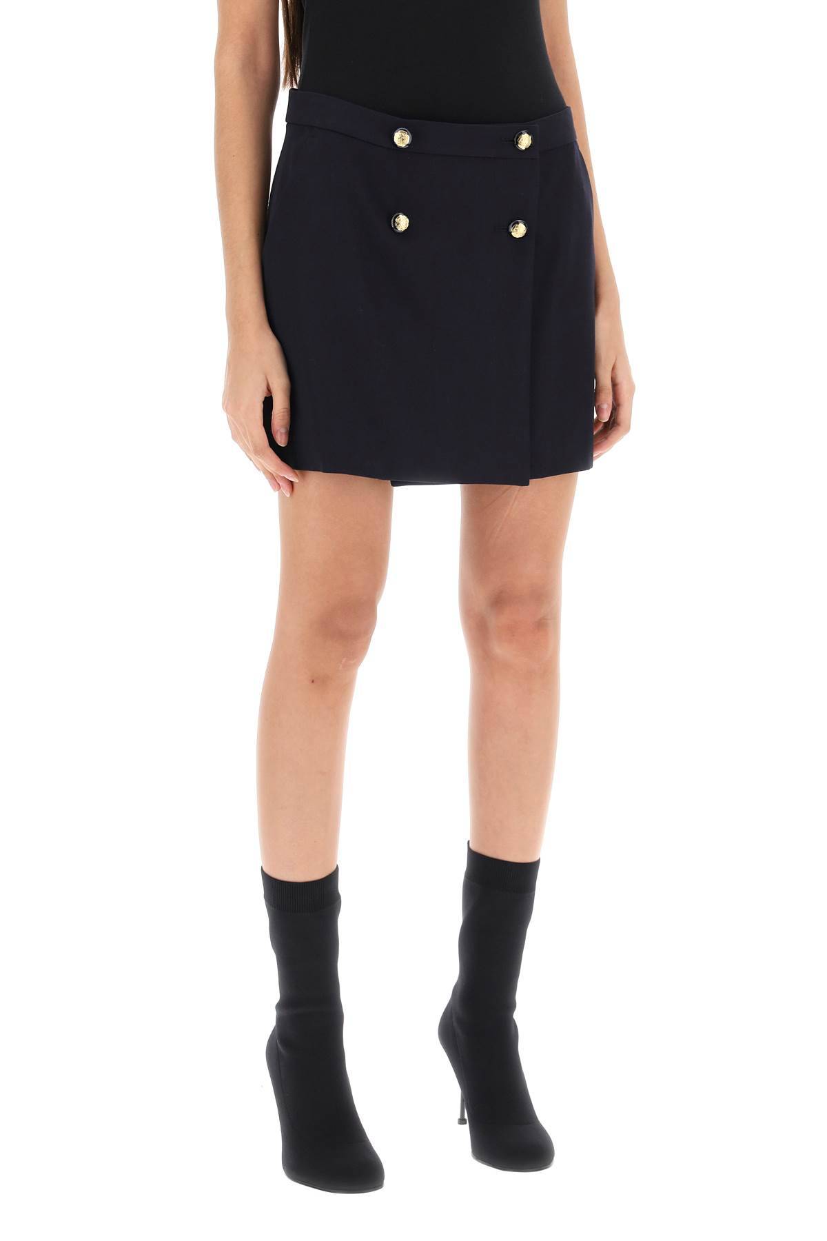 Shop Alexander Mcqueen Mini Wrap Skirt With Seal Buttons In Blue