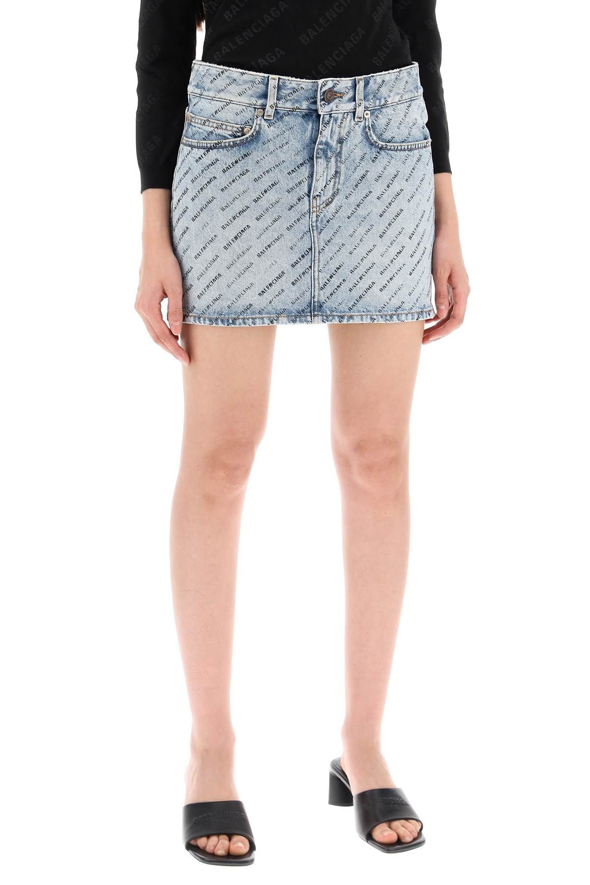 Shop Balenciaga "logo Print Mini Skirt In Blue