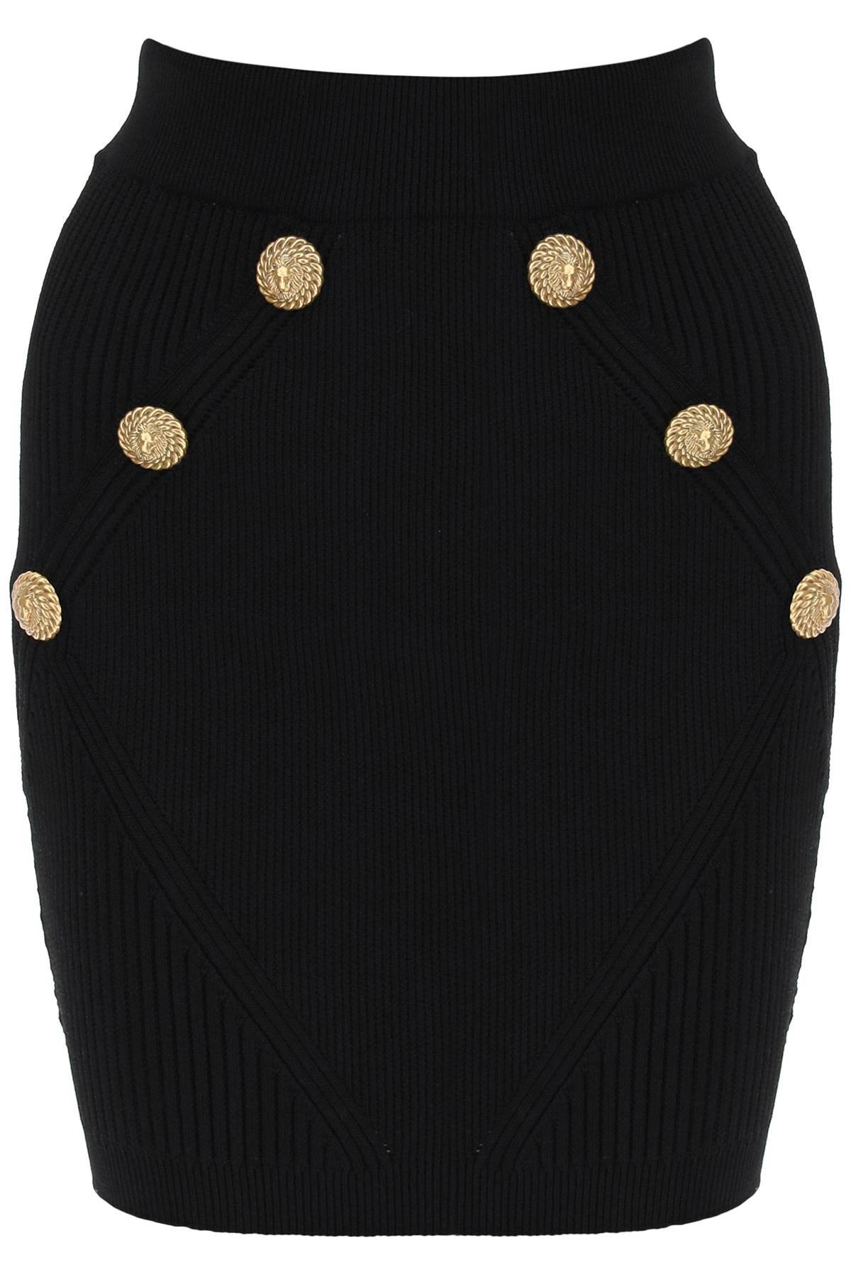 Shop Balmain Knit Mini Skirt With Embossed Buttons In Black