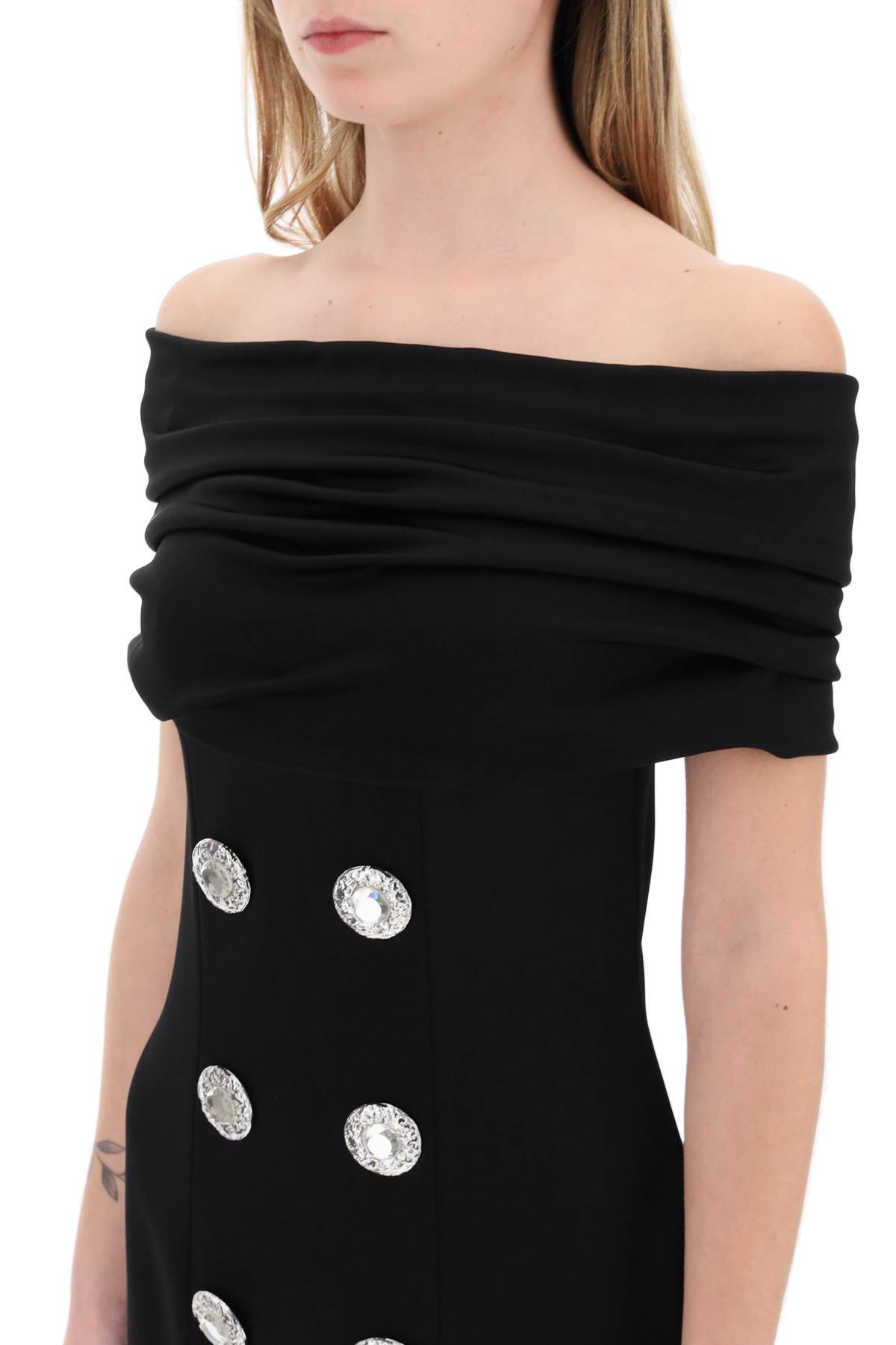 Shop Balmain Mini Dress With Boat Neckline In Black