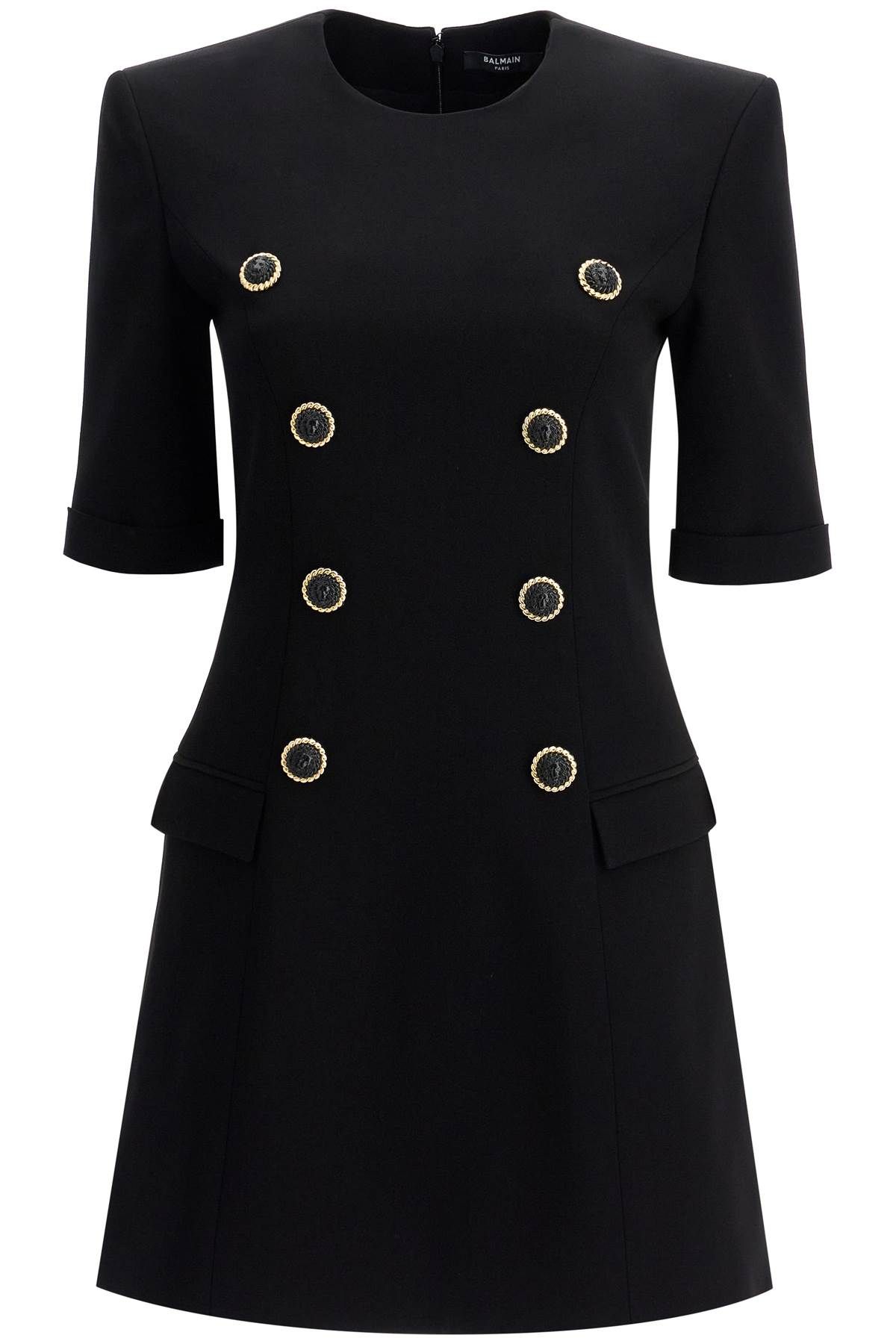Shop Balmain Crepe Mini Dress With Buttons In Black
