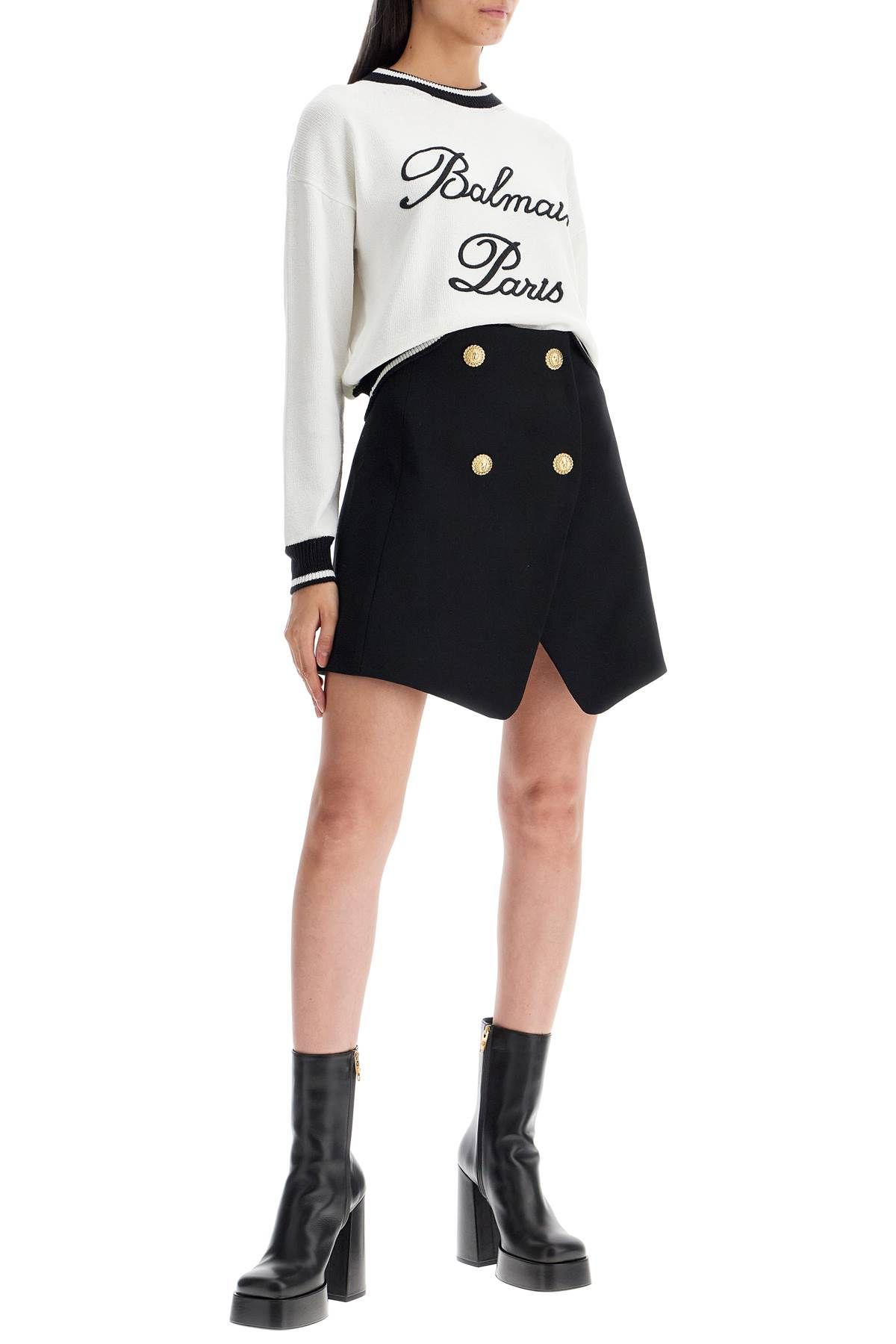 Shop Balmain "mini Skirt In Grain De P In Black