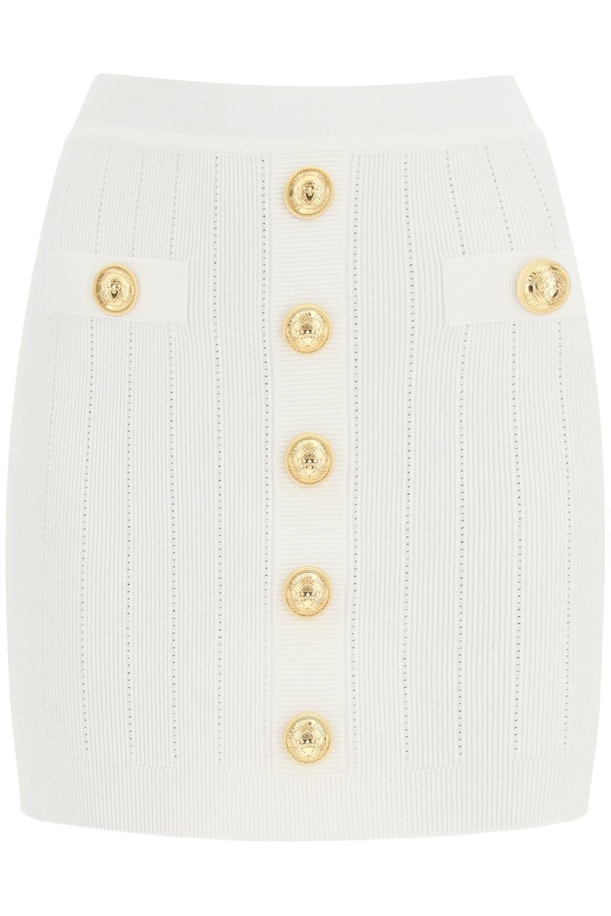 Shop Balmain Knit Mini Skirt With Embossed Buttons In White