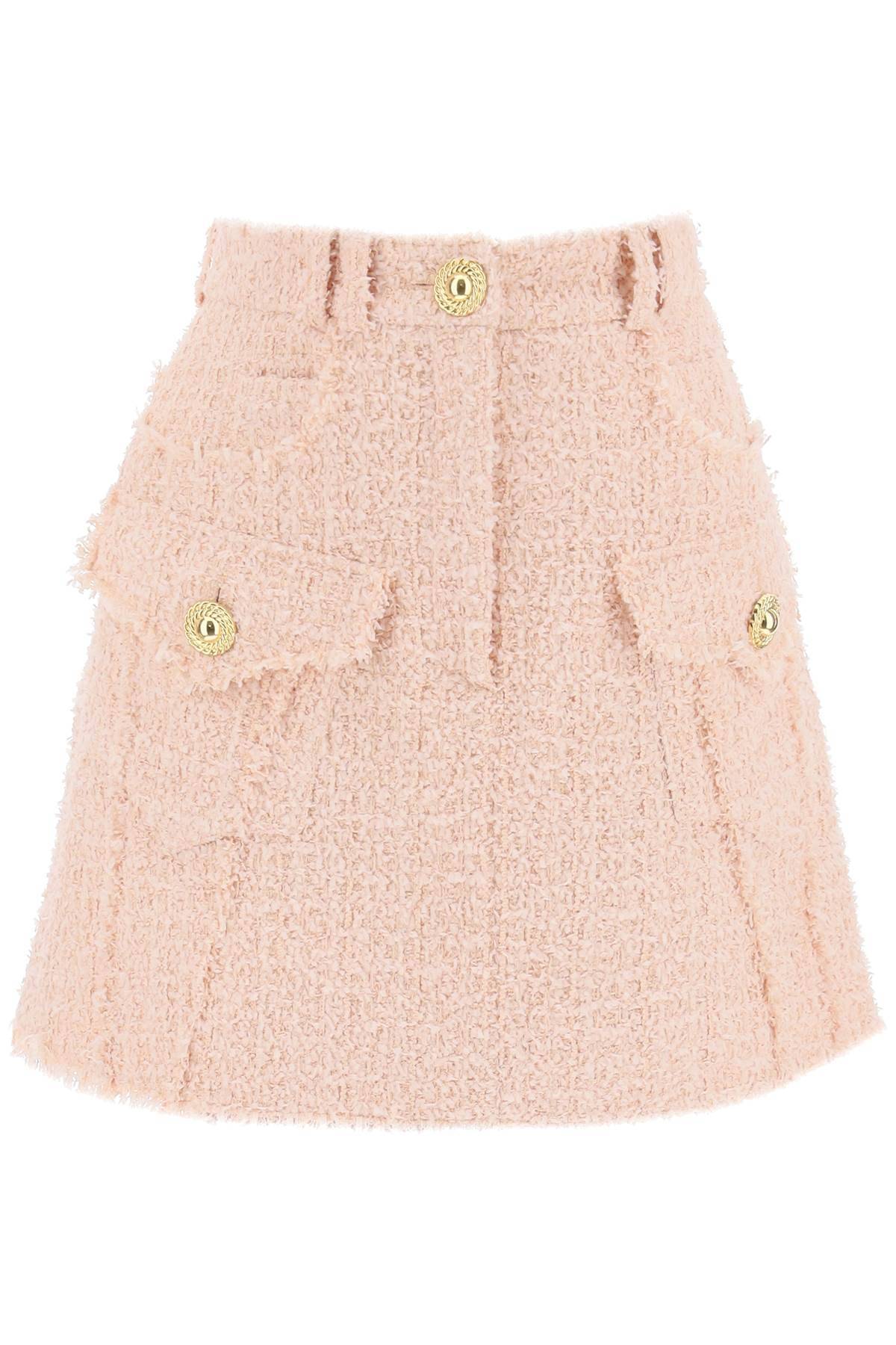 Shop Balmain Mini Skirt In Tweed In Pink