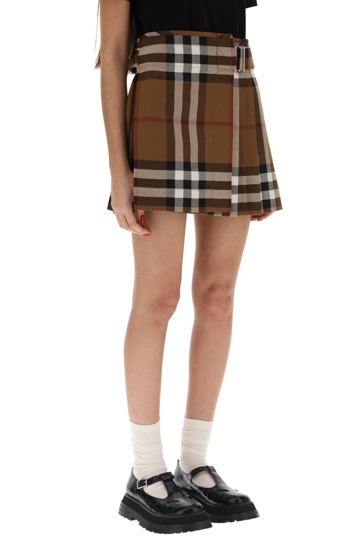Shop Burberry Exaggerated Check Pleated Wool Mini Skirt In Brown
