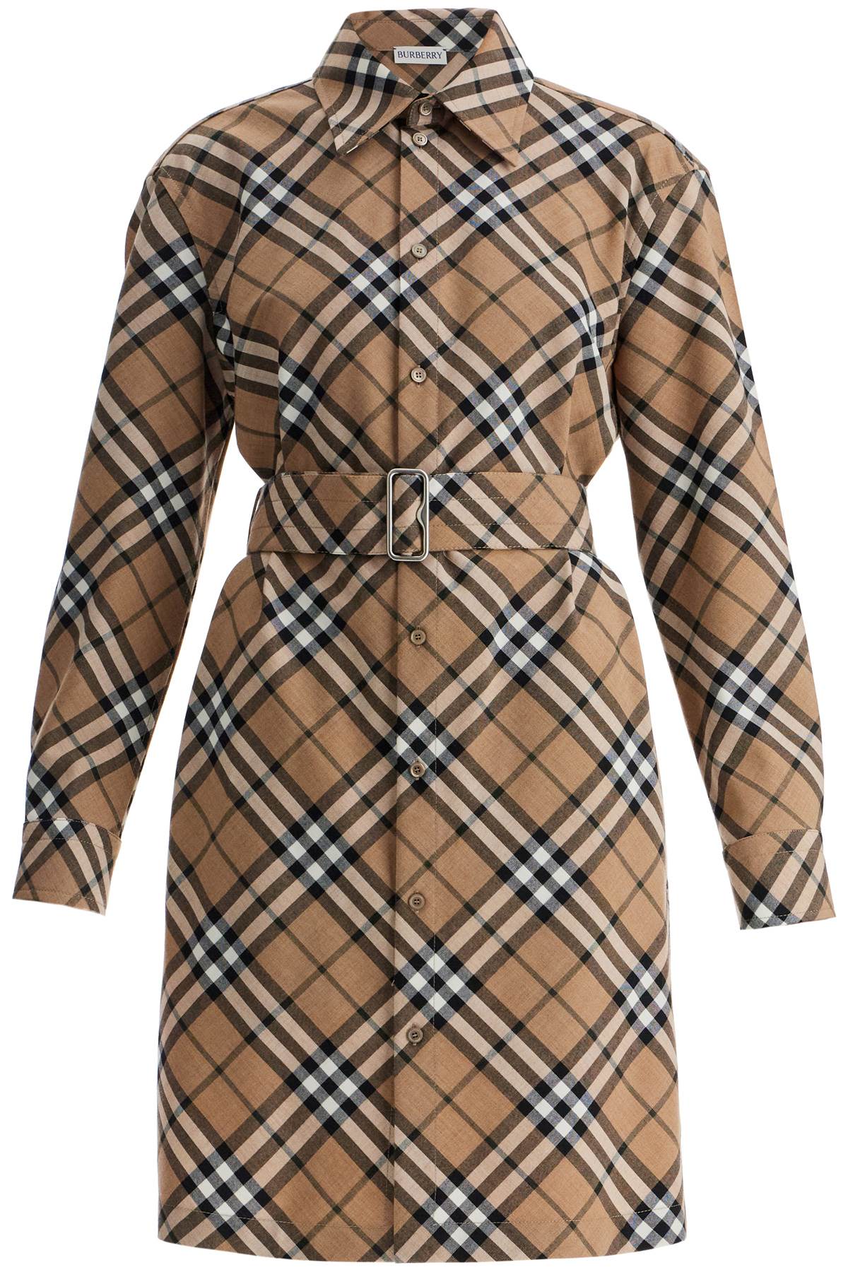 Shop Burberry Ered Wool Blend Chemisier Dress In Beige