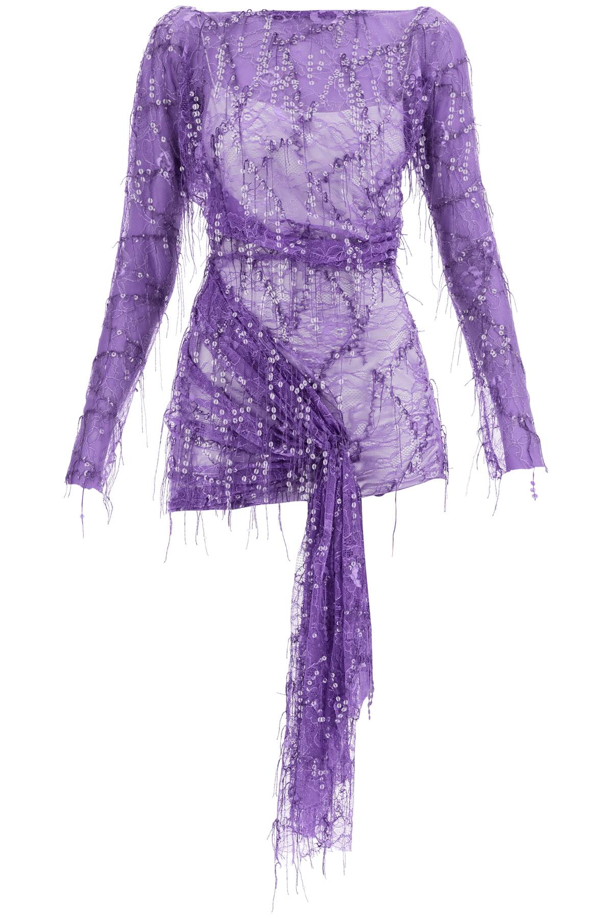 Shop Christopher Esber Mini Lace Dress With Sequins In Purple