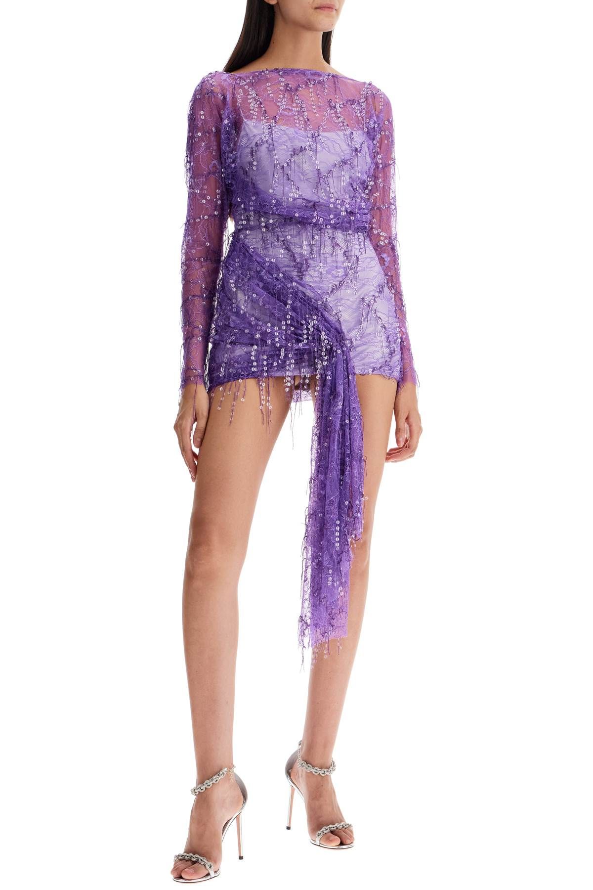 Shop Christopher Esber Mini Lace Dress With Sequins In Purple