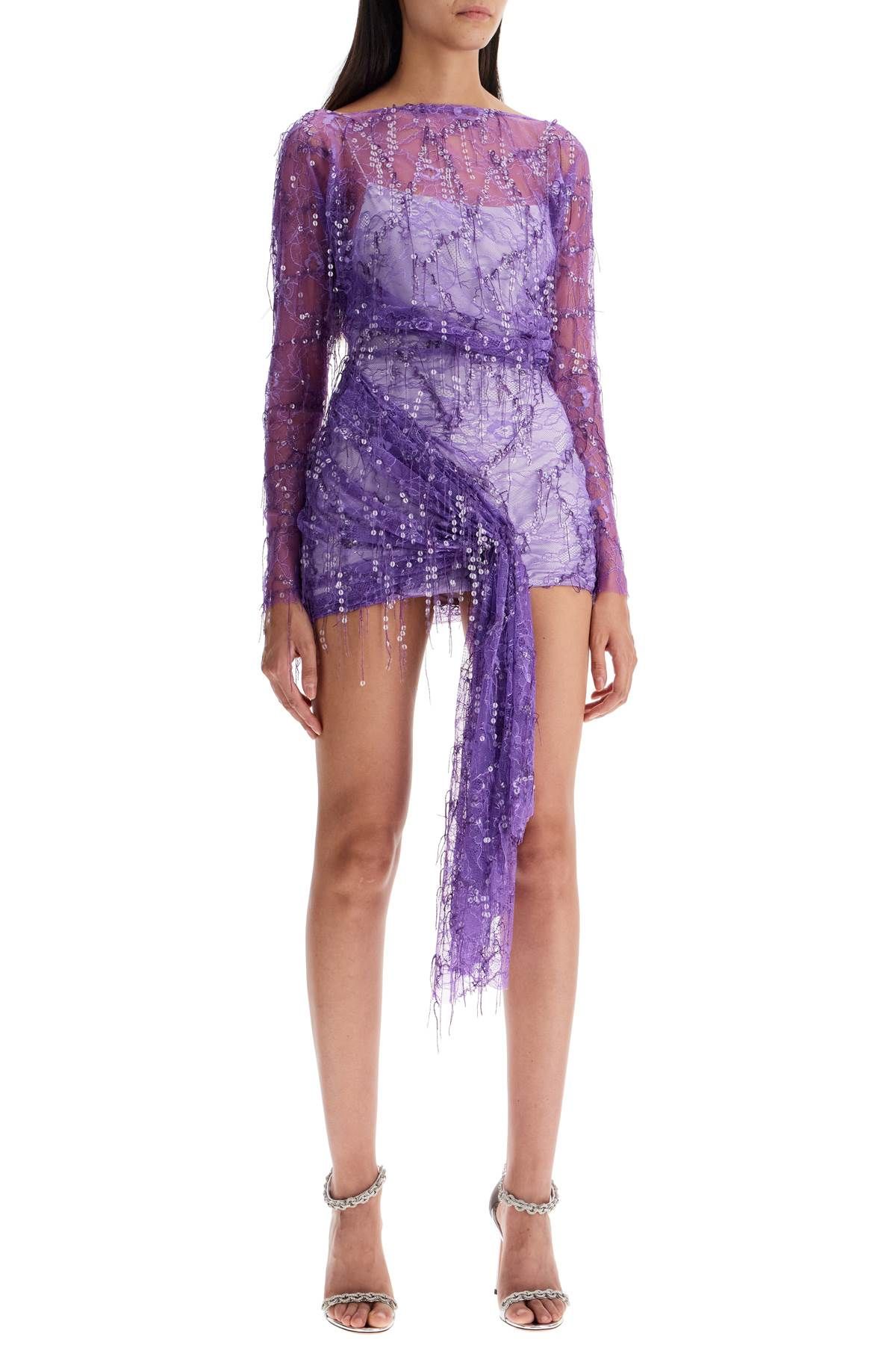 Shop Christopher Esber Mini Lace Dress With Sequins In Purple