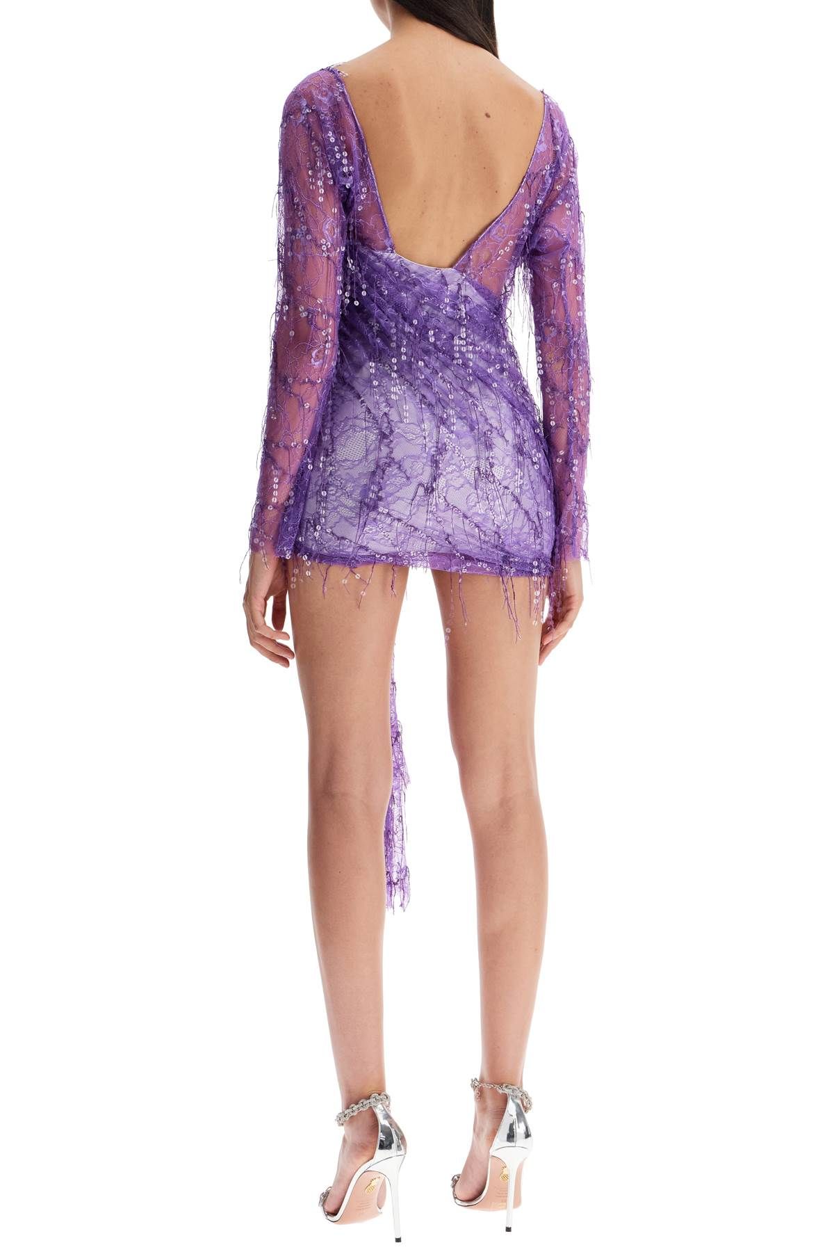 Shop Christopher Esber Mini Lace Dress With Sequins In Purple