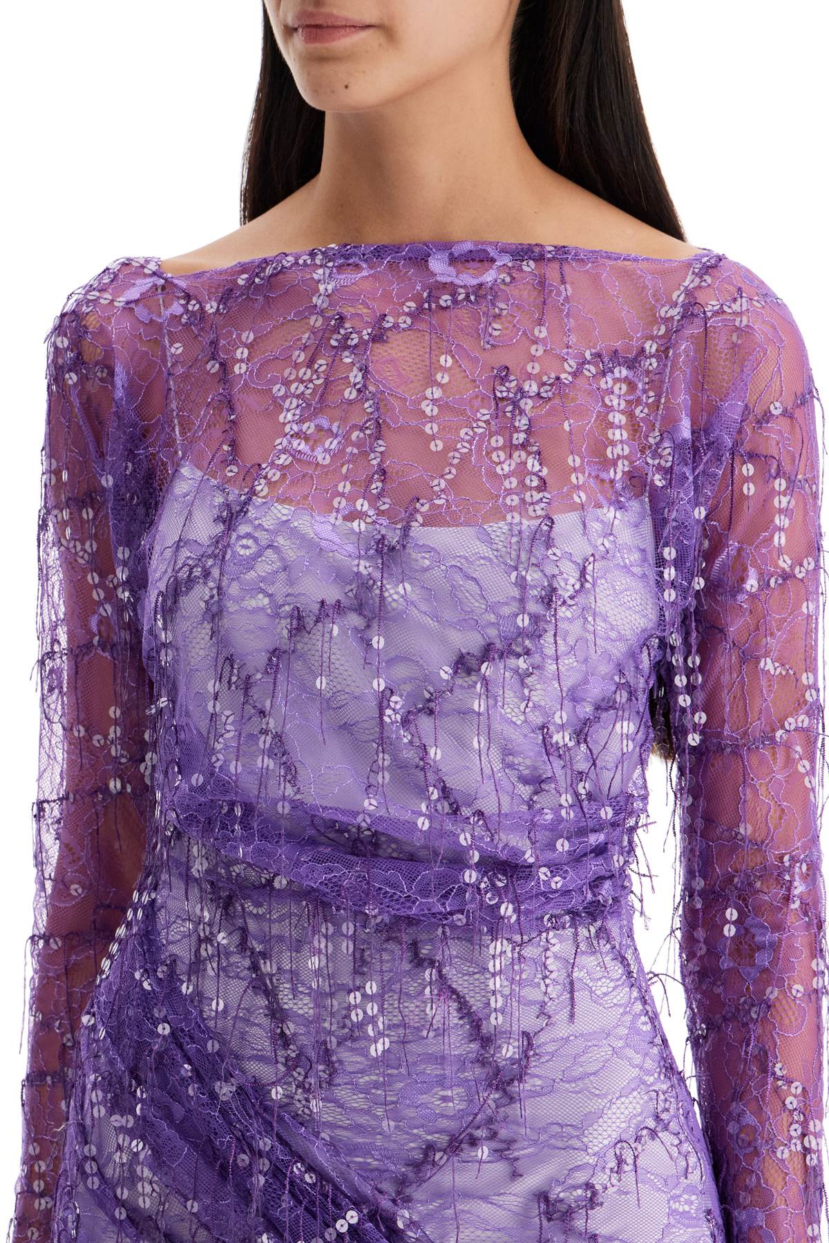 Shop Christopher Esber Mini Lace Dress With Sequins In Purple