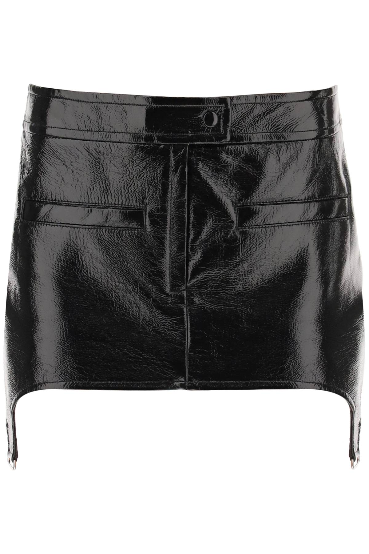 Courrèges Vinyl Effect Mini Skirt With Suspenders In Black