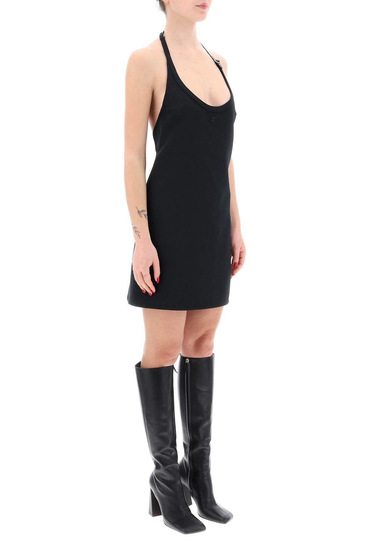 Shop Courrèges Mini Dress With Strap And Buckle Detail. In Black