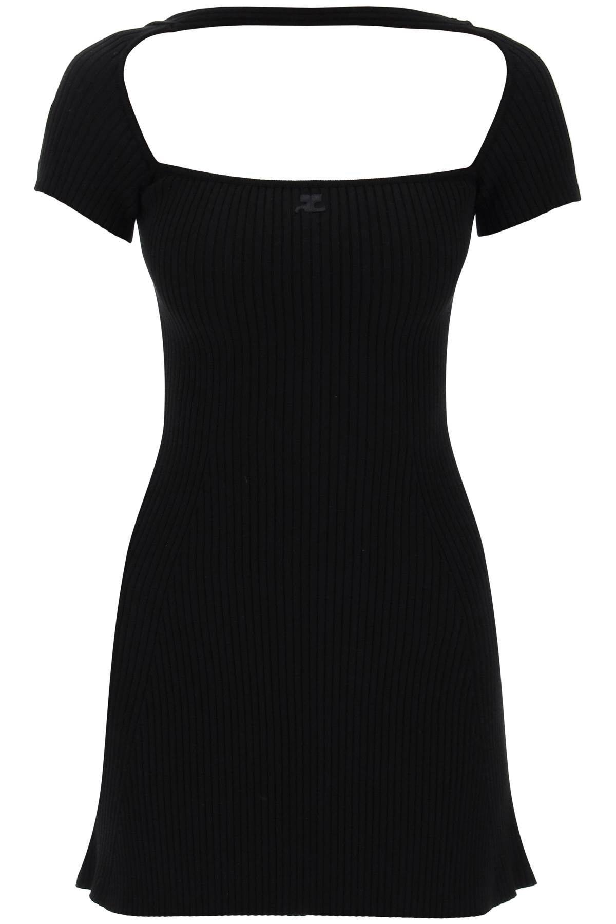 Shop Courrèges "hyperbole Mini Ribbed Jersey Dress With In Black
