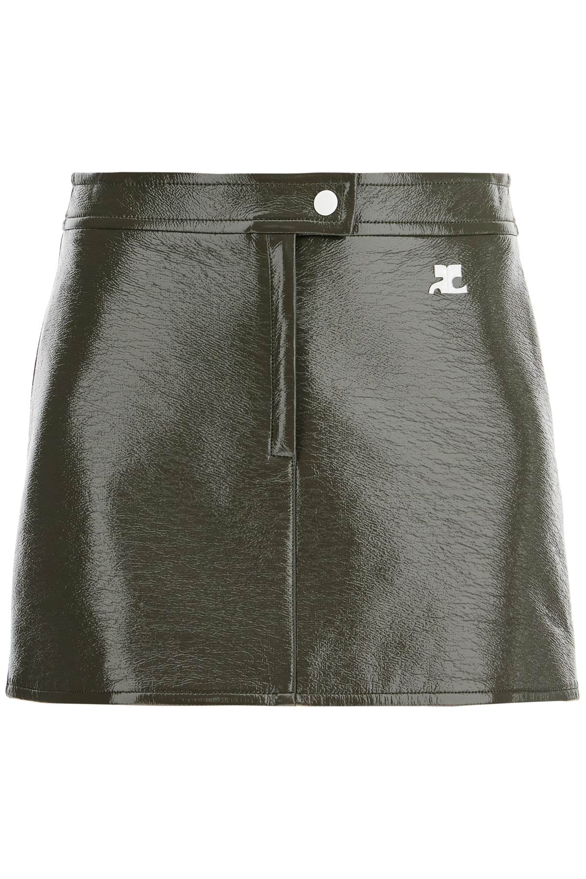 Shop Courrèges Coated Cotton Mini Skirt In Khaki