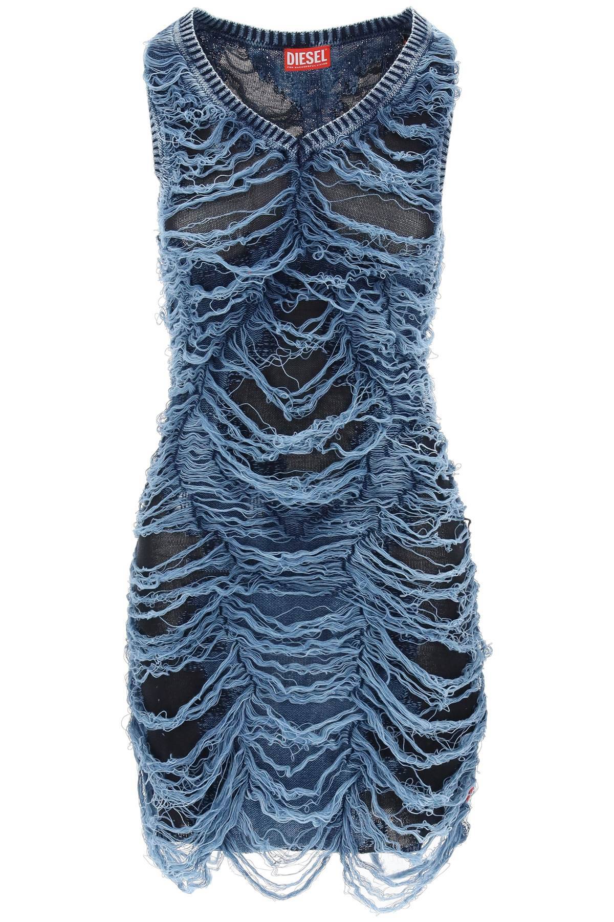 Shop Diesel Destroyed T-white Mini Knit Dress In Blue,black