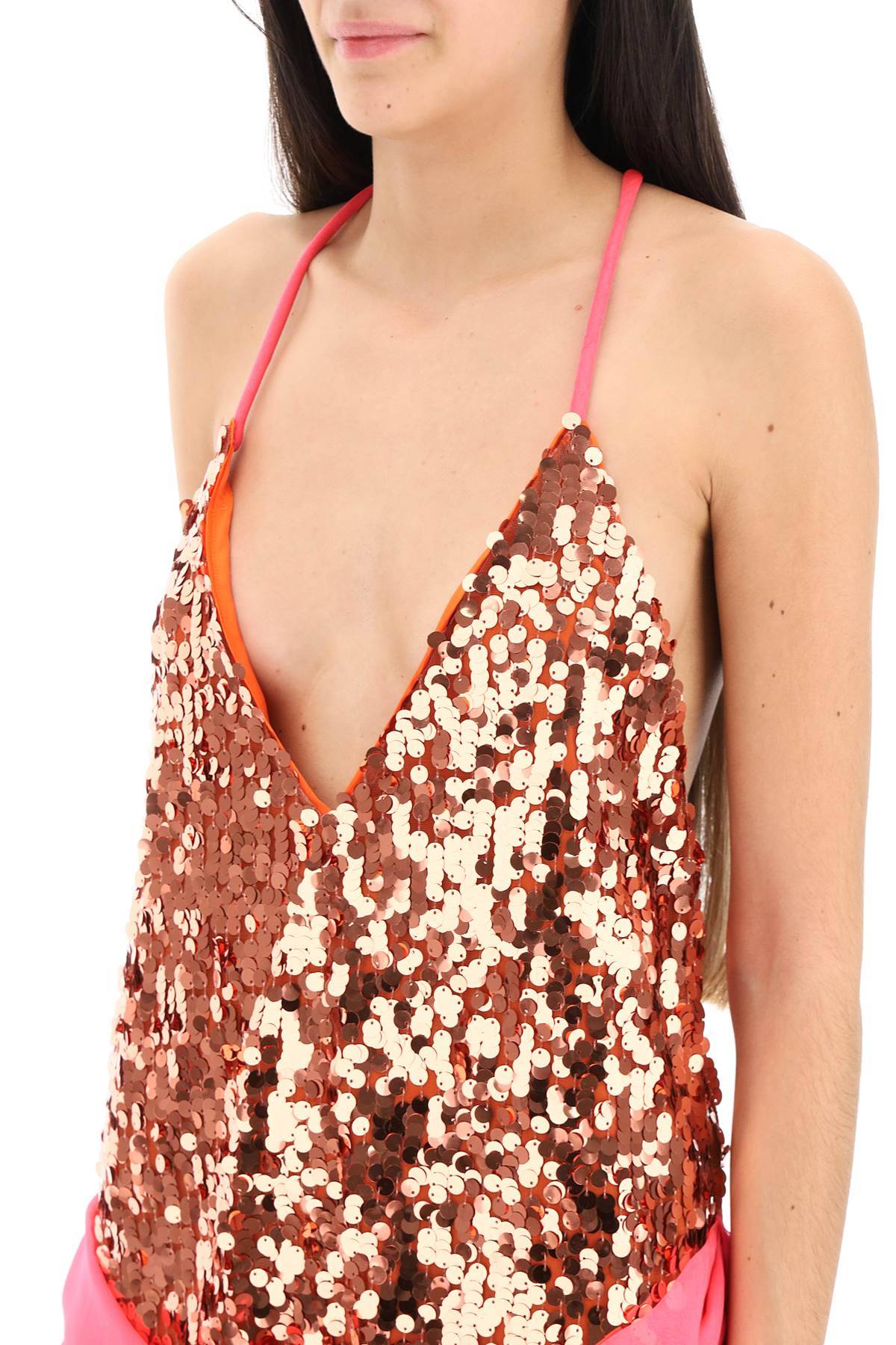 Shop Dsquared2 Mini Sequined Dress With Draped Detail In Orange,pink