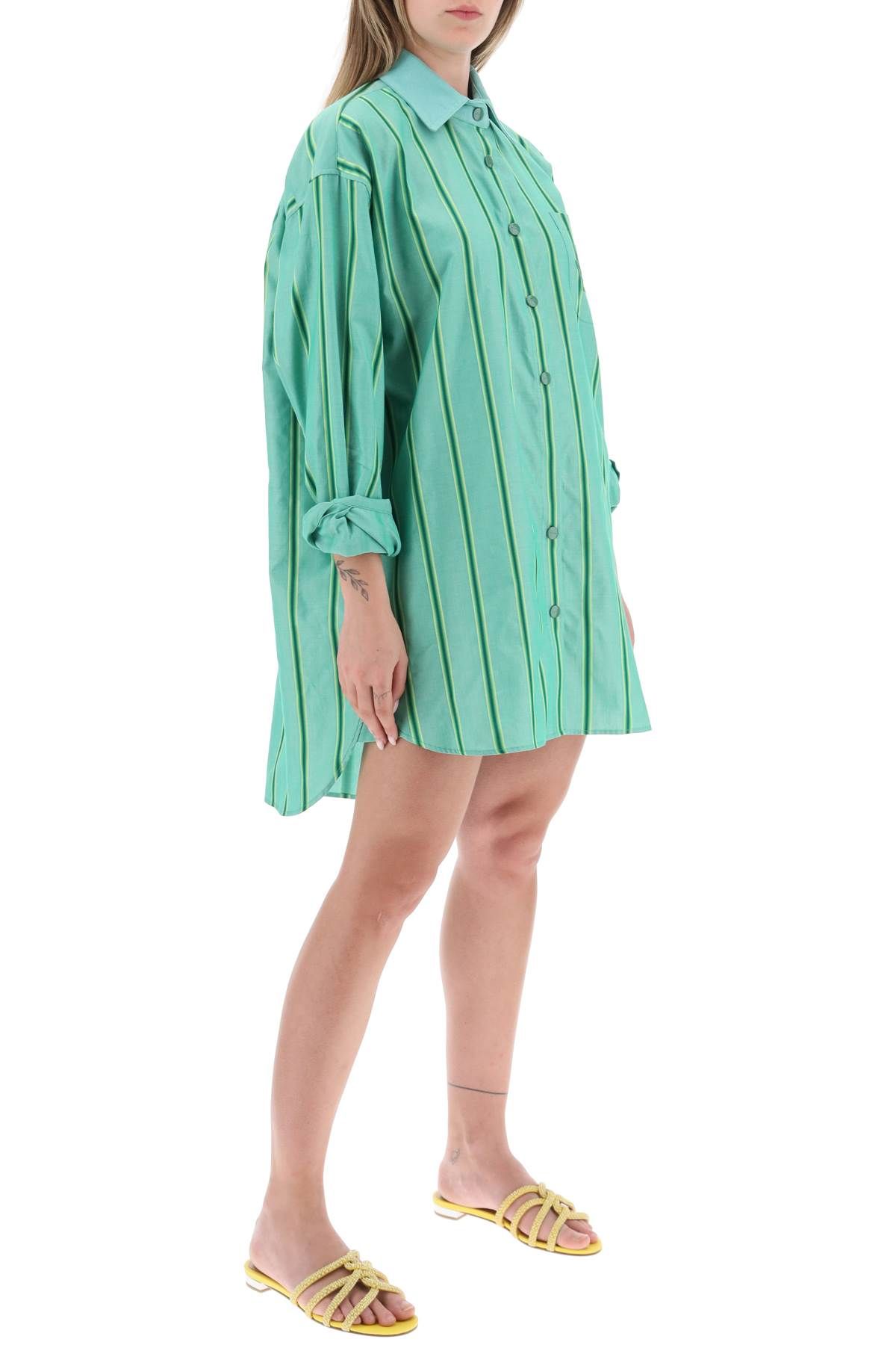 Shop Etro Striped Mini Shirt Dress In Green