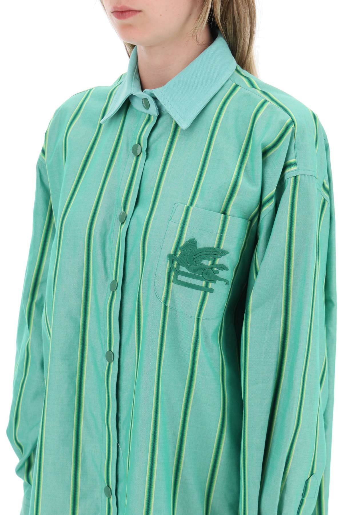 Shop Etro Striped Mini Shirt Dress In Green