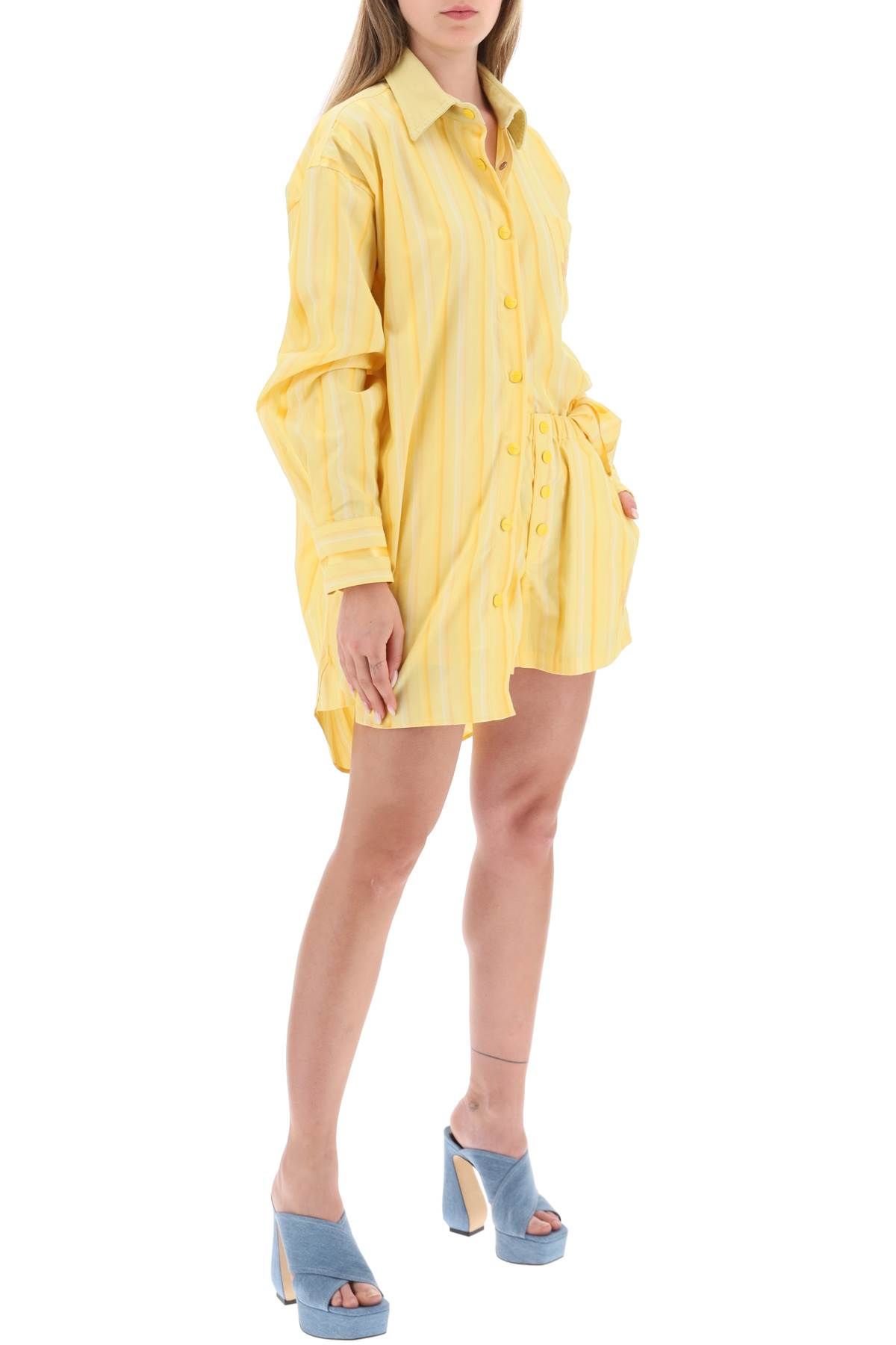 Shop Etro Striped Mini Shirt Dress In Yellow