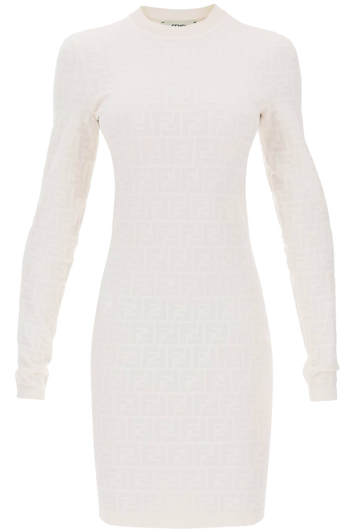 Shop Fendi Mini Dress In Jacquard Knit With Ff Monogram In White