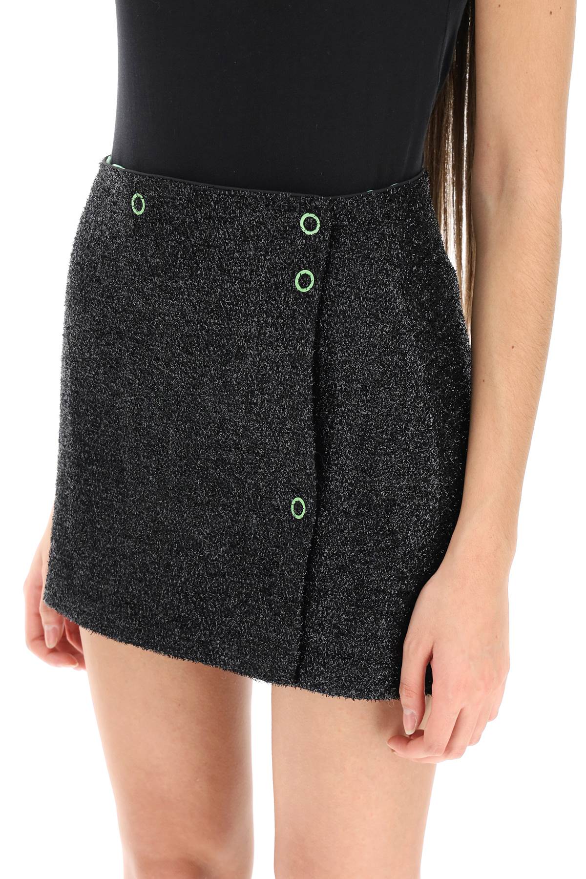 Shop Ganni Mini Lamé Tweed Wrap Skirt In Black