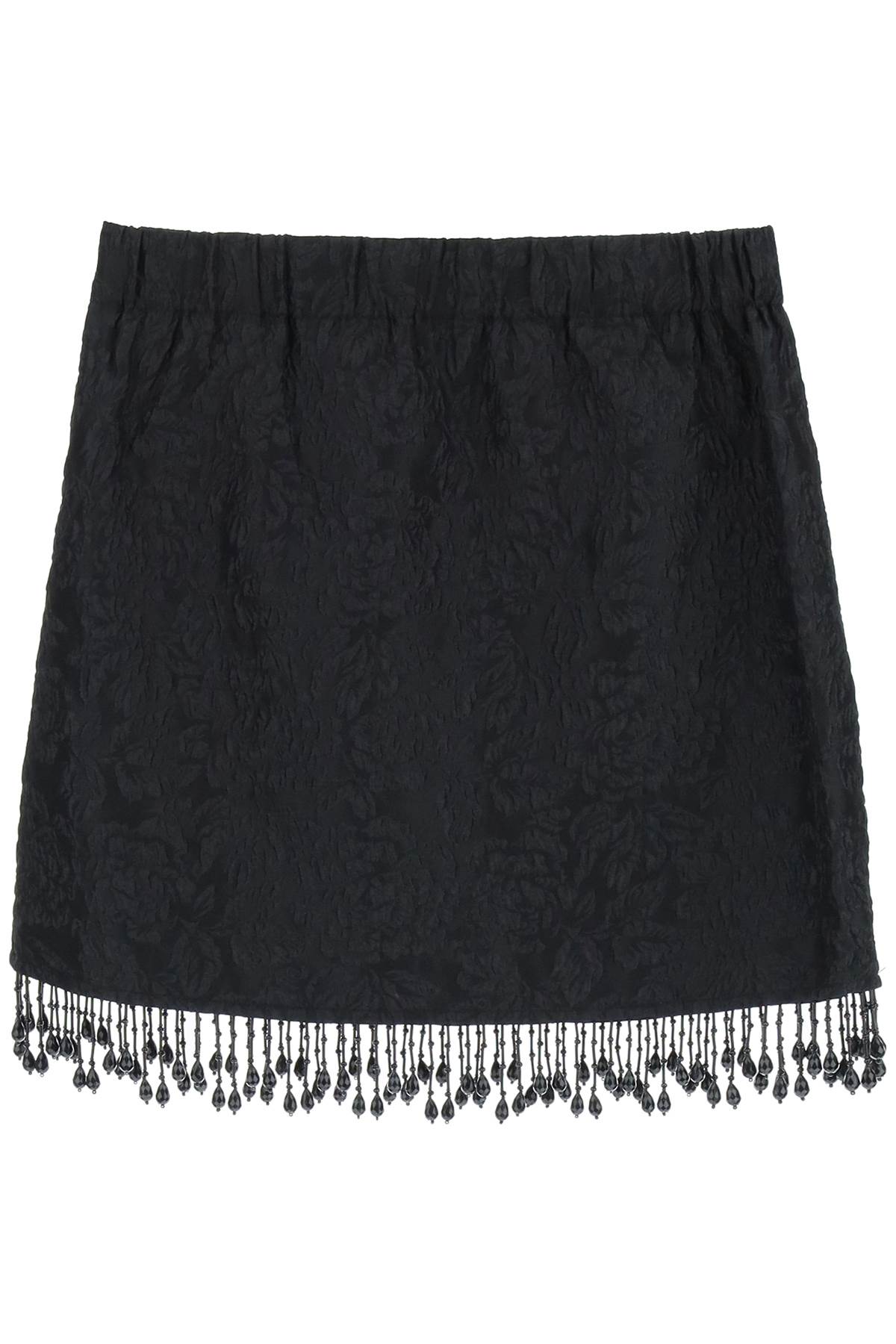 Shop Ganni Jacquard Mini Skirt With Bead Fringes In Black