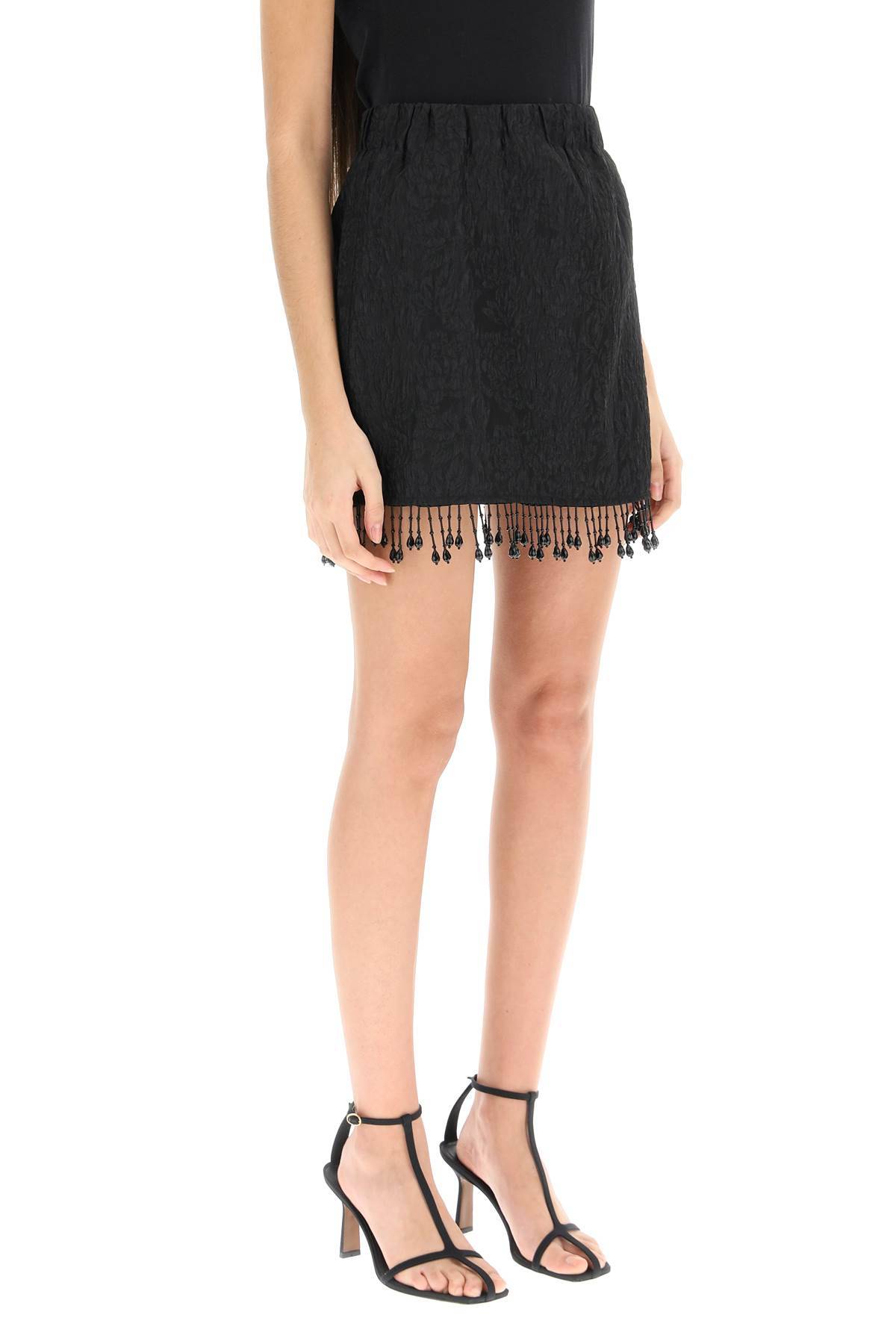 Shop Ganni Jacquard Mini Skirt With Bead Fringes In Black