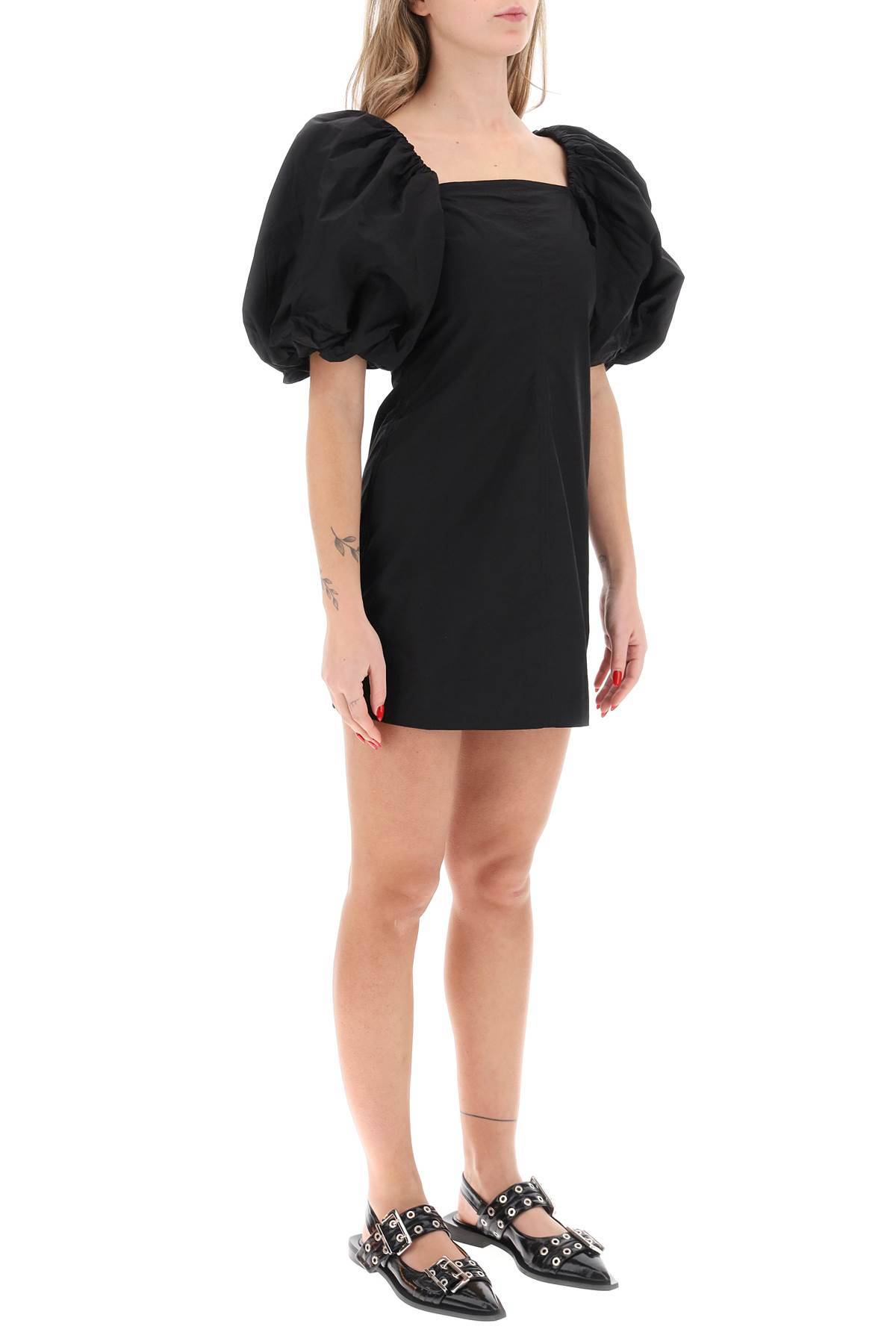 Shop Ganni Mini Dress With Balloon Sleeves In Black