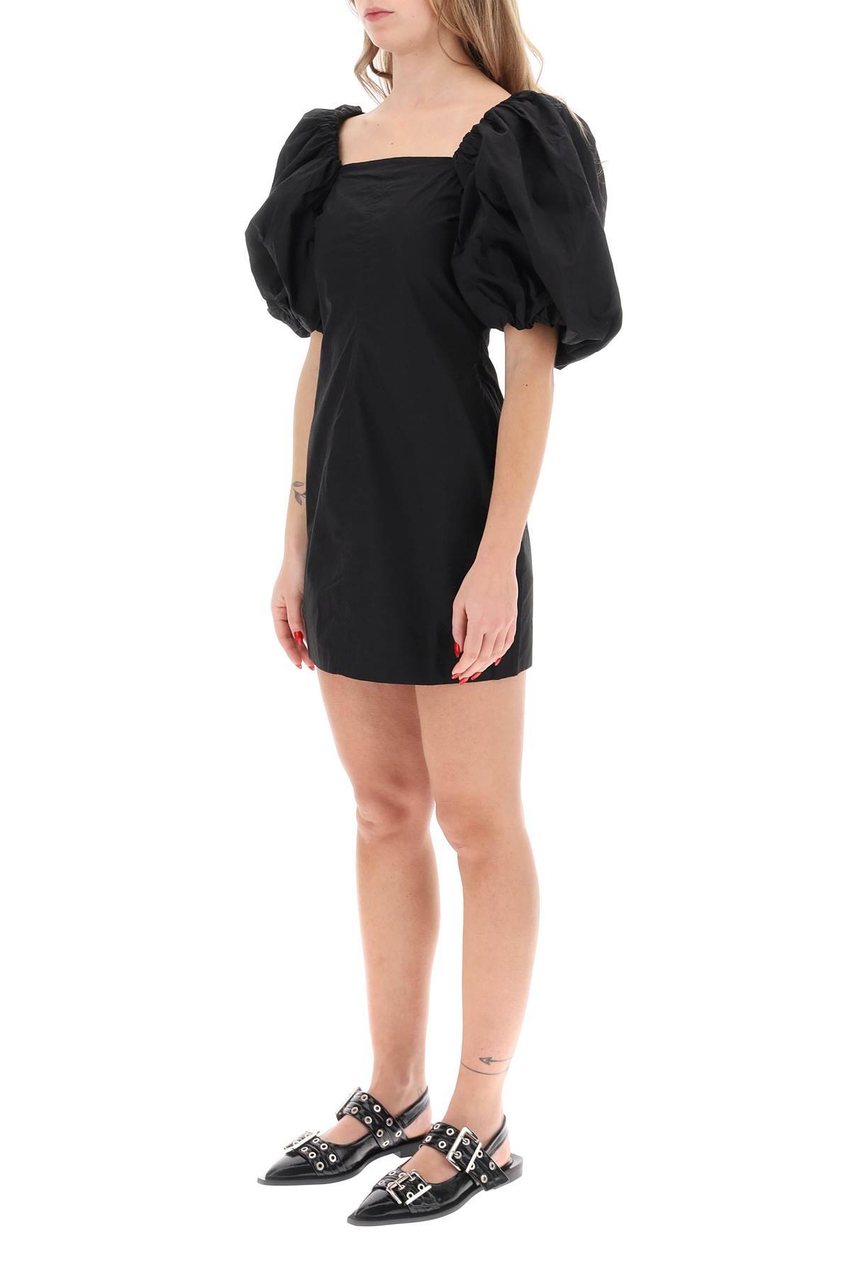 Shop Ganni Mini Dress With Balloon Sleeves In Black