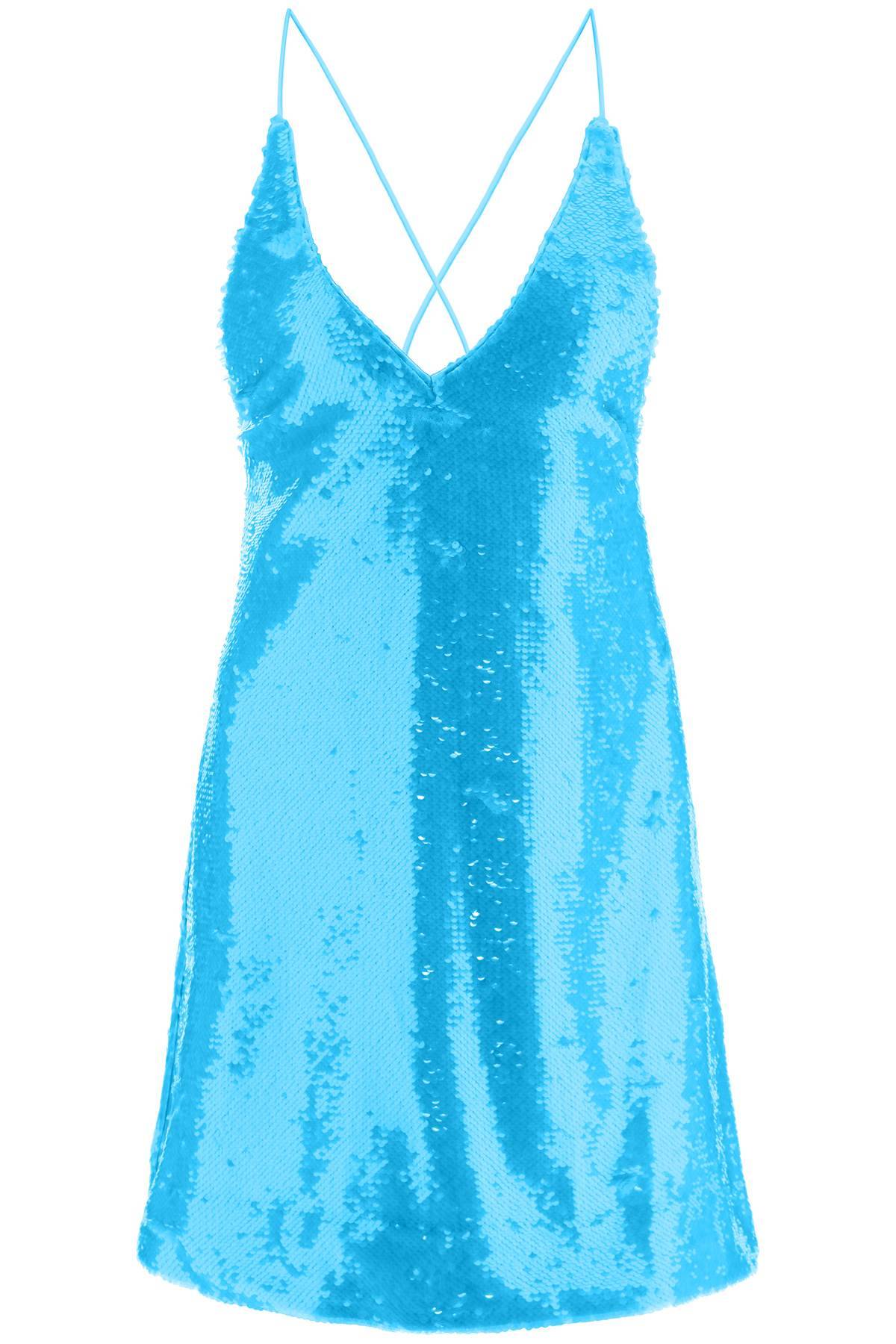 Shop Ganni Sequined Mini Dress In Light Blue