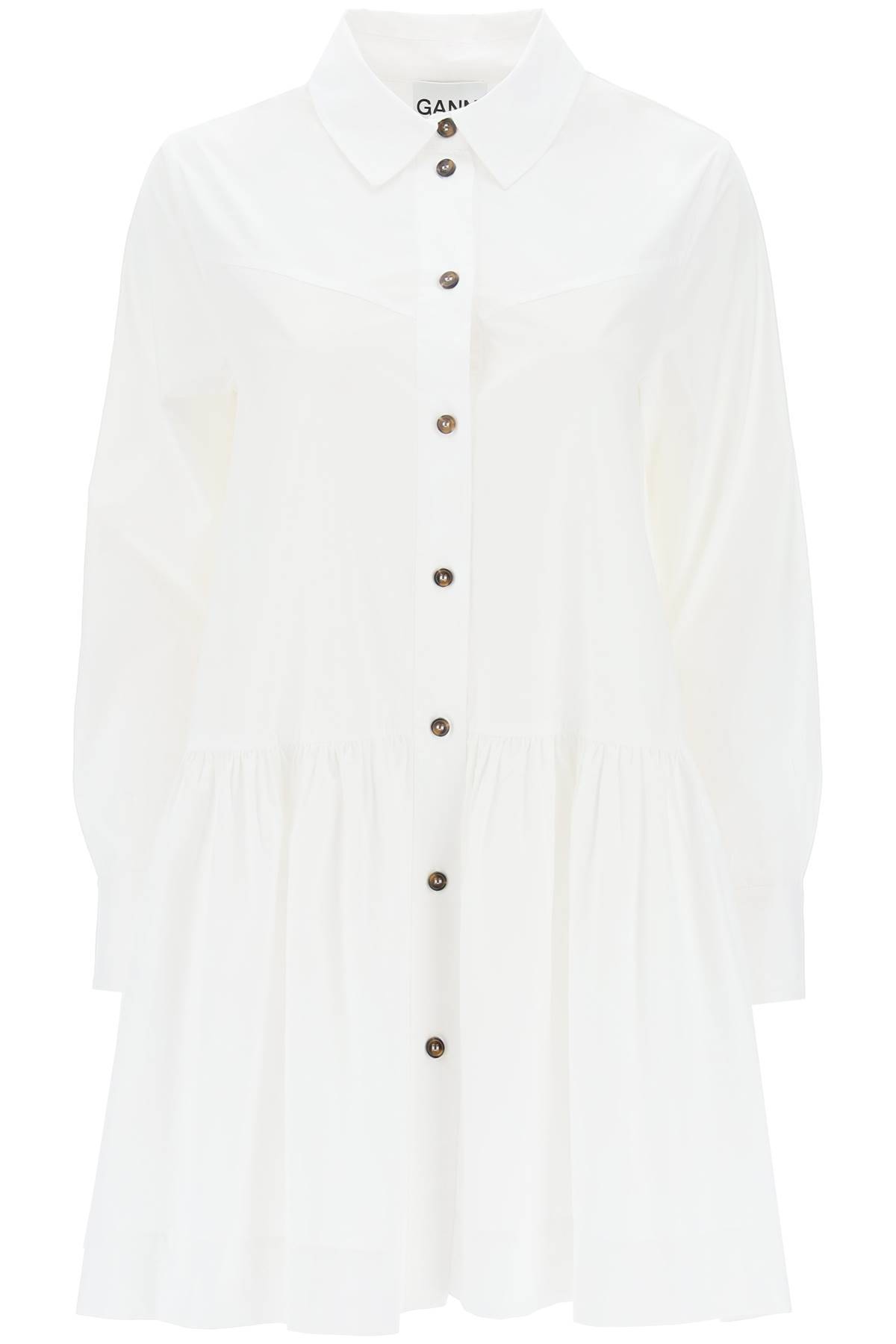 Shop Ganni Mini Shirt Dress In White
