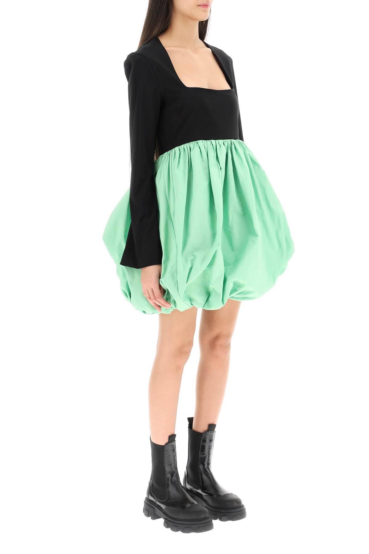 Shop Ganni Balloon Mini Dress In Green,black
