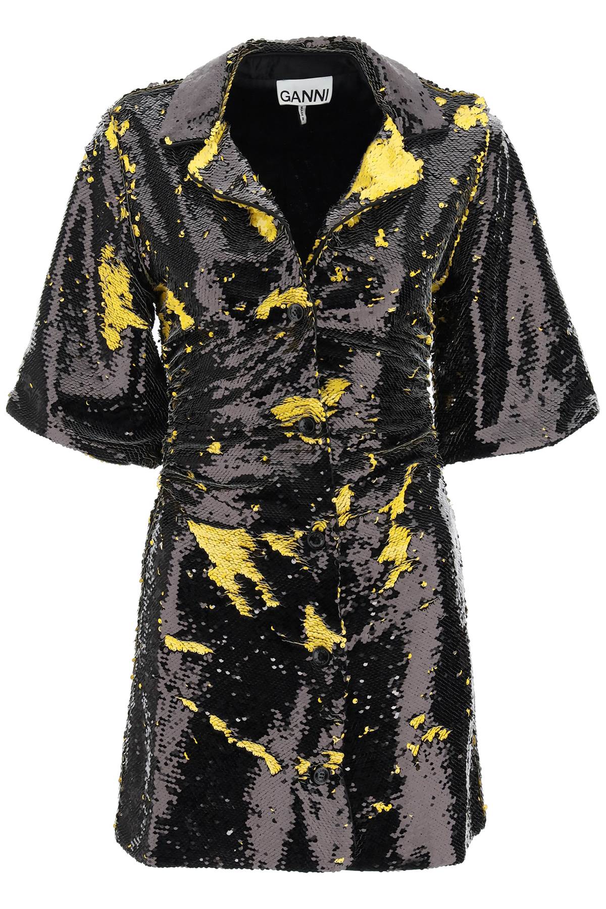 Shop Ganni Bicolor Mini Sequined Dress In Black,yellow