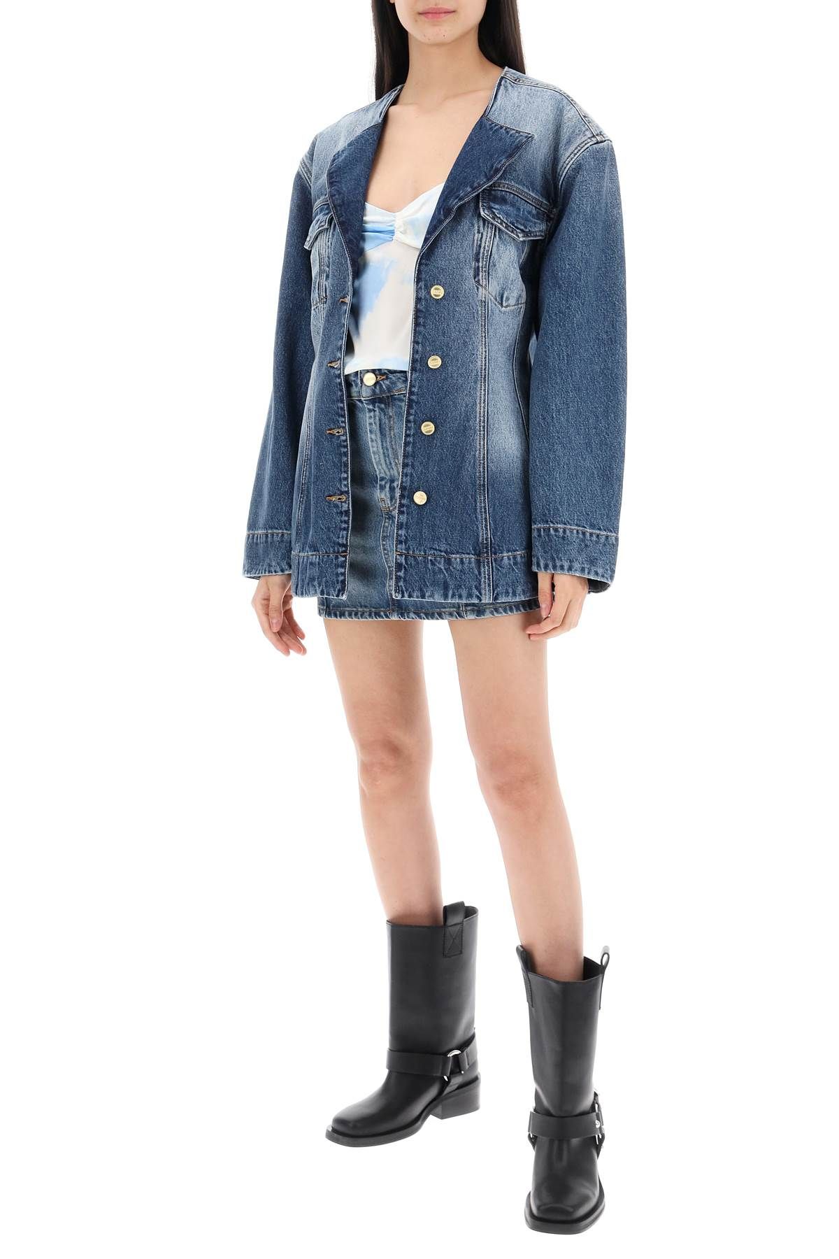 Shop Ganni Denim Mini Skirt In Blue