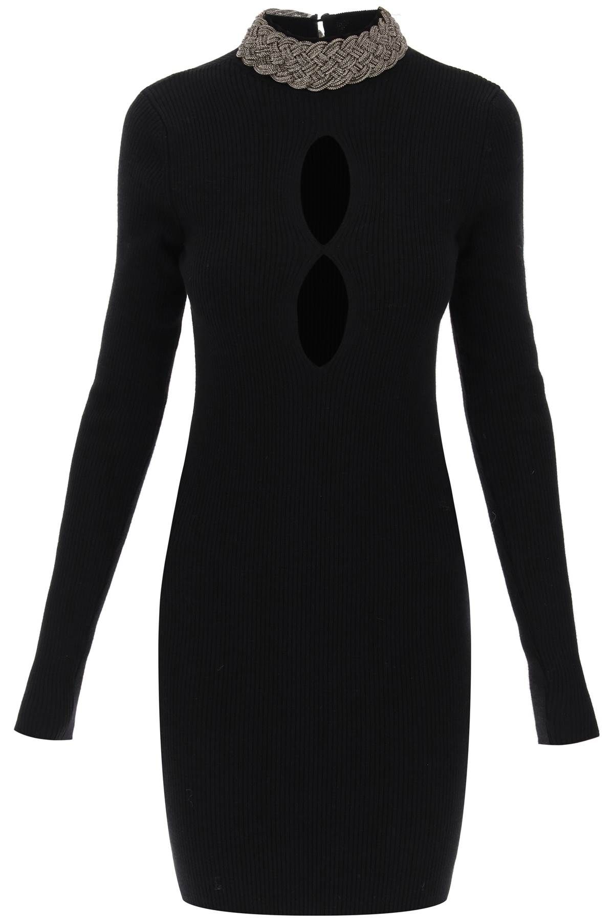 Shop Giuseppe Di Morabito Knitted Mini Dress With Jewel Collar In Black